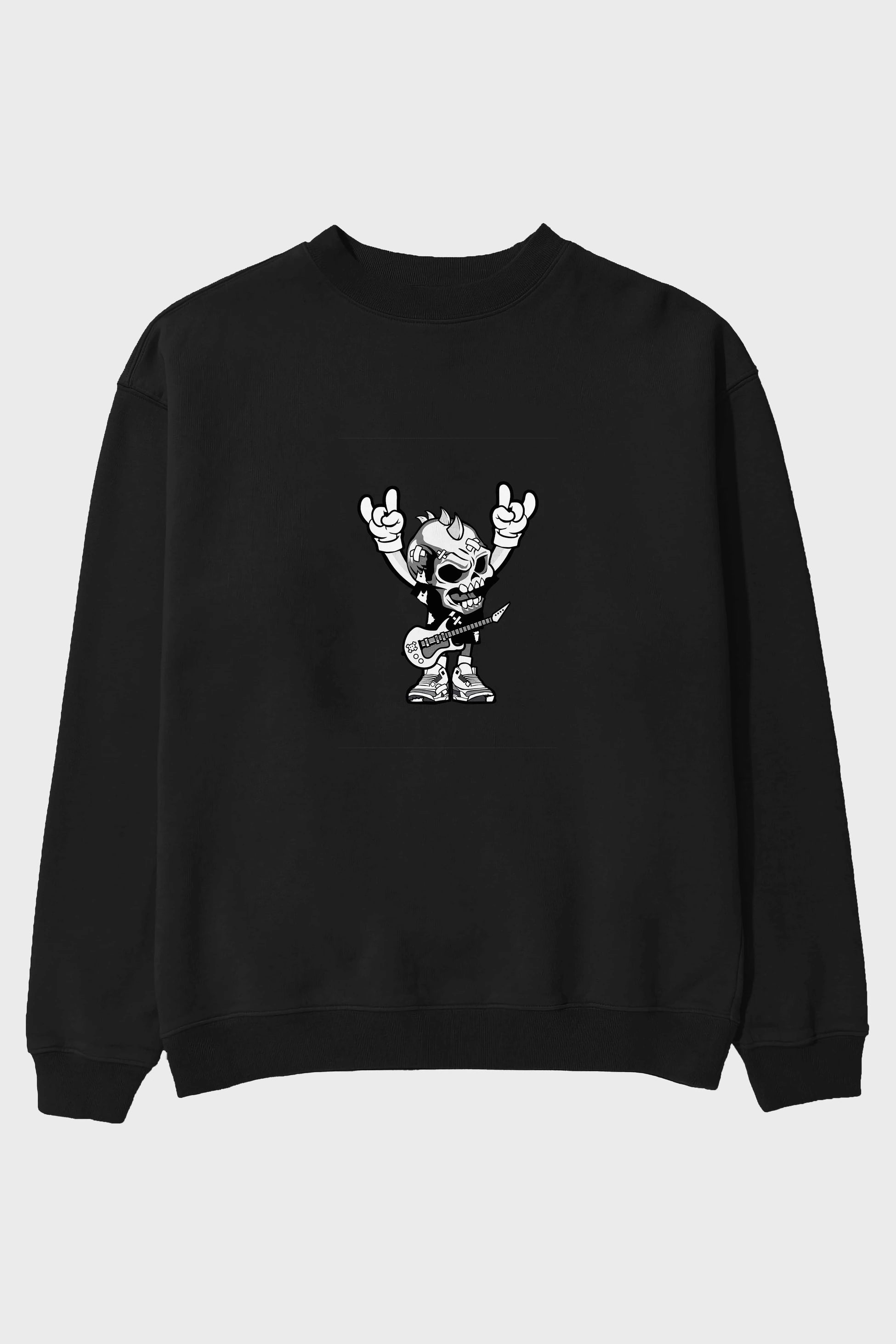 Punk Rock Skull Ön Baskılı Oversize Sweatshirt Erkek Kadın Unisex