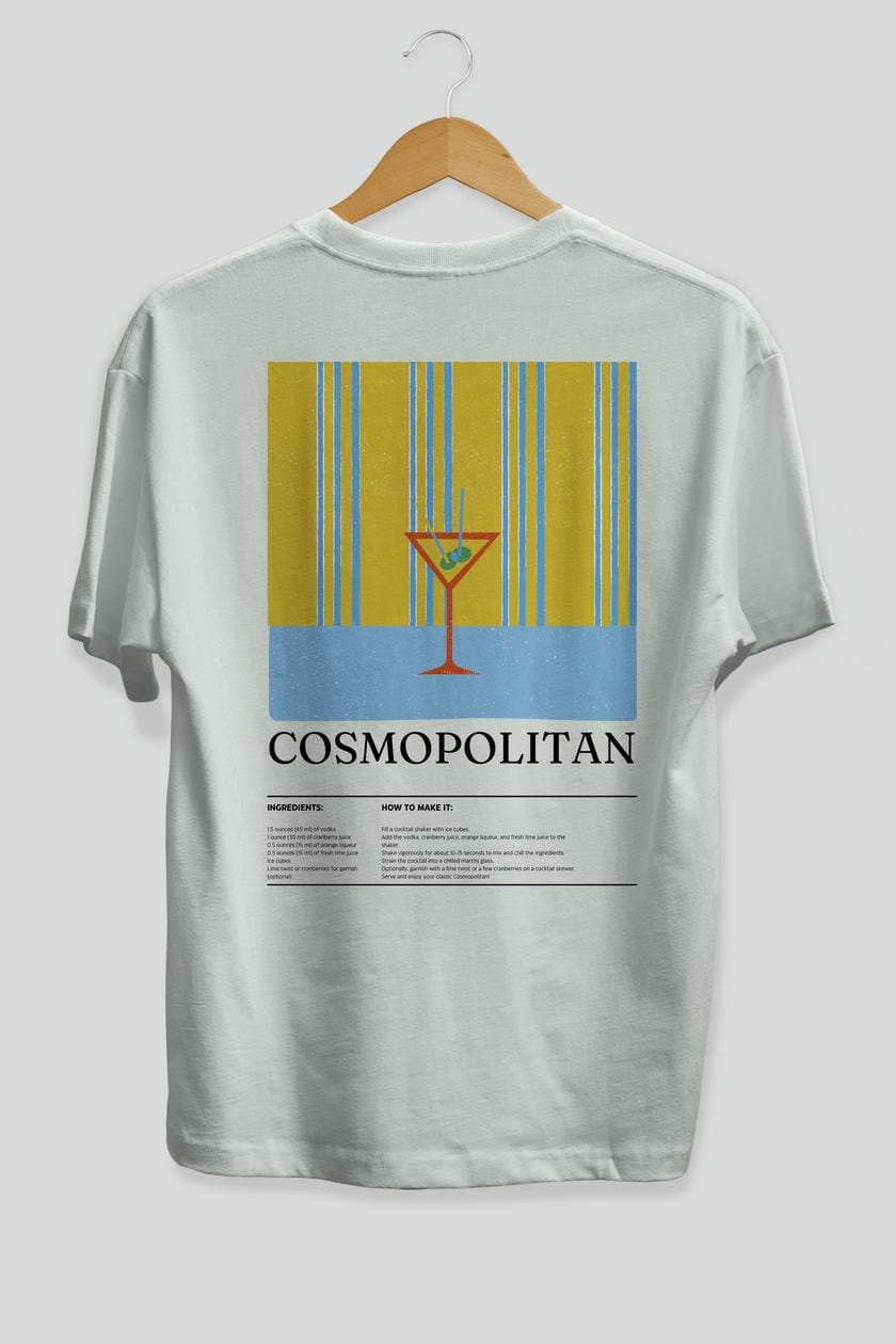Cosmopolitan Kokteyl Serisi Arka Baskılı Oversize t-shirt Erkek Kadın %100 Pamuk Bisiklet Yaka tişort