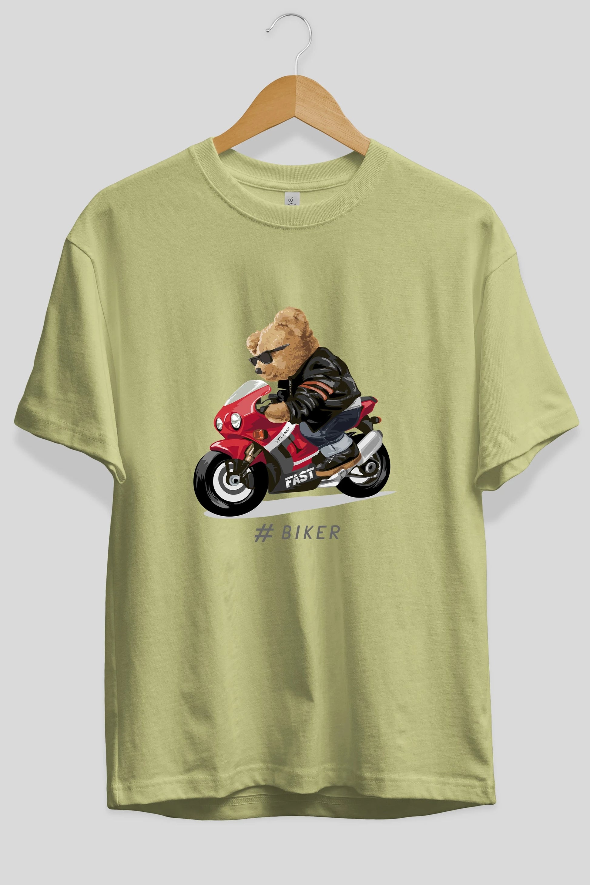Teddy Bear Biker Ön Baskılı Oversize t-shirt Erkek Kadın Unisex %100 Pamuk