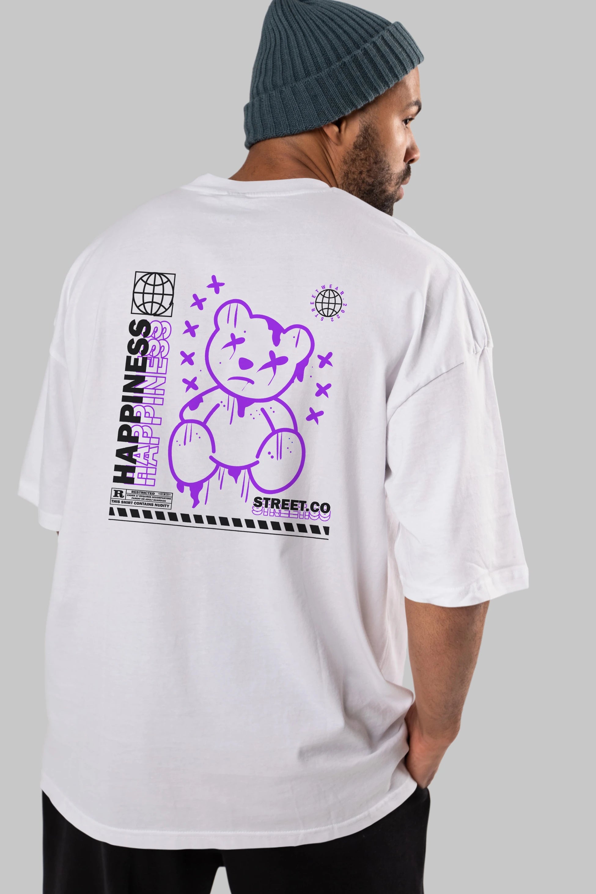 Happiness Bear 3 Arka Baskılı Oversize t-shirt Erkek Kadın Unisex