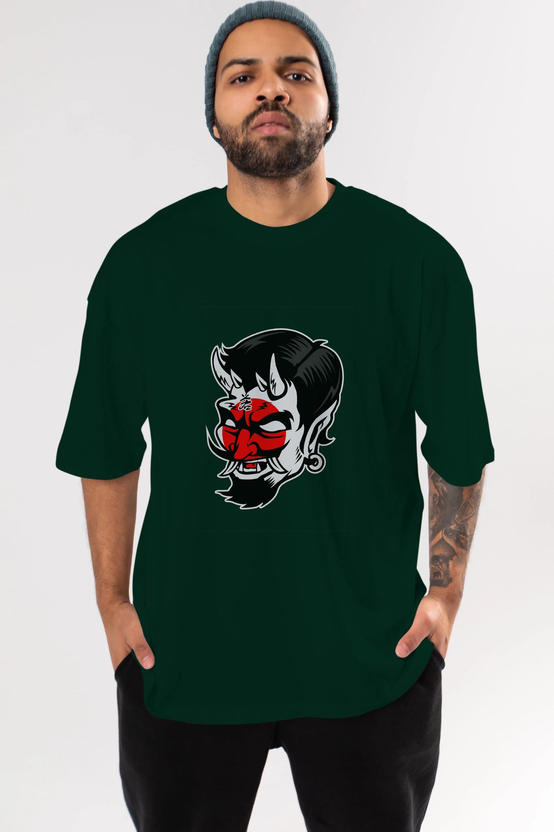 Japanese Devil Ön Baskılı Oversize t-shirt Erkek Kadın Unisex %100 Pamuk tişort