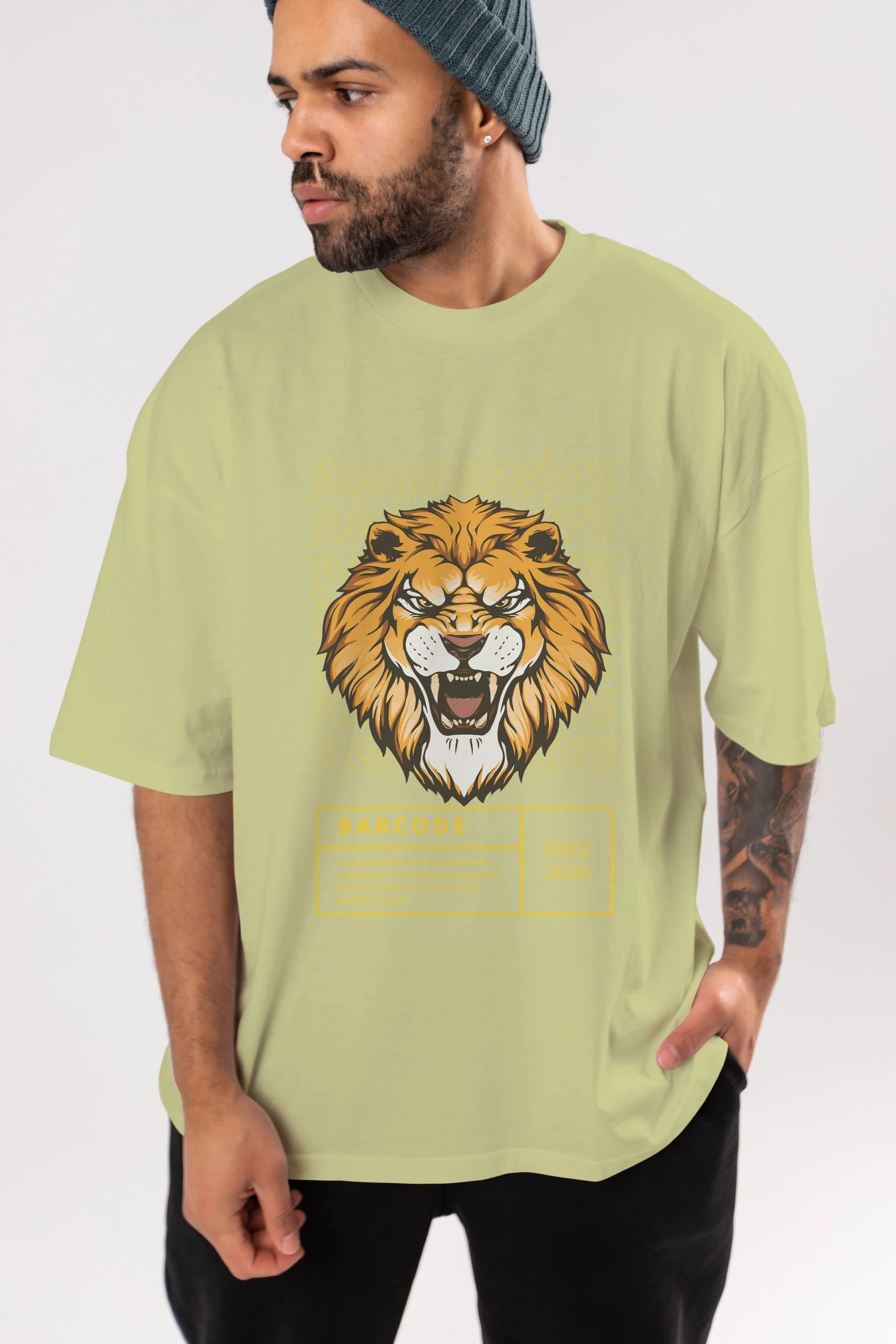 Aggressive Lion Ön Baskılı Oversize t-shirt Erkek Kadın Unisex