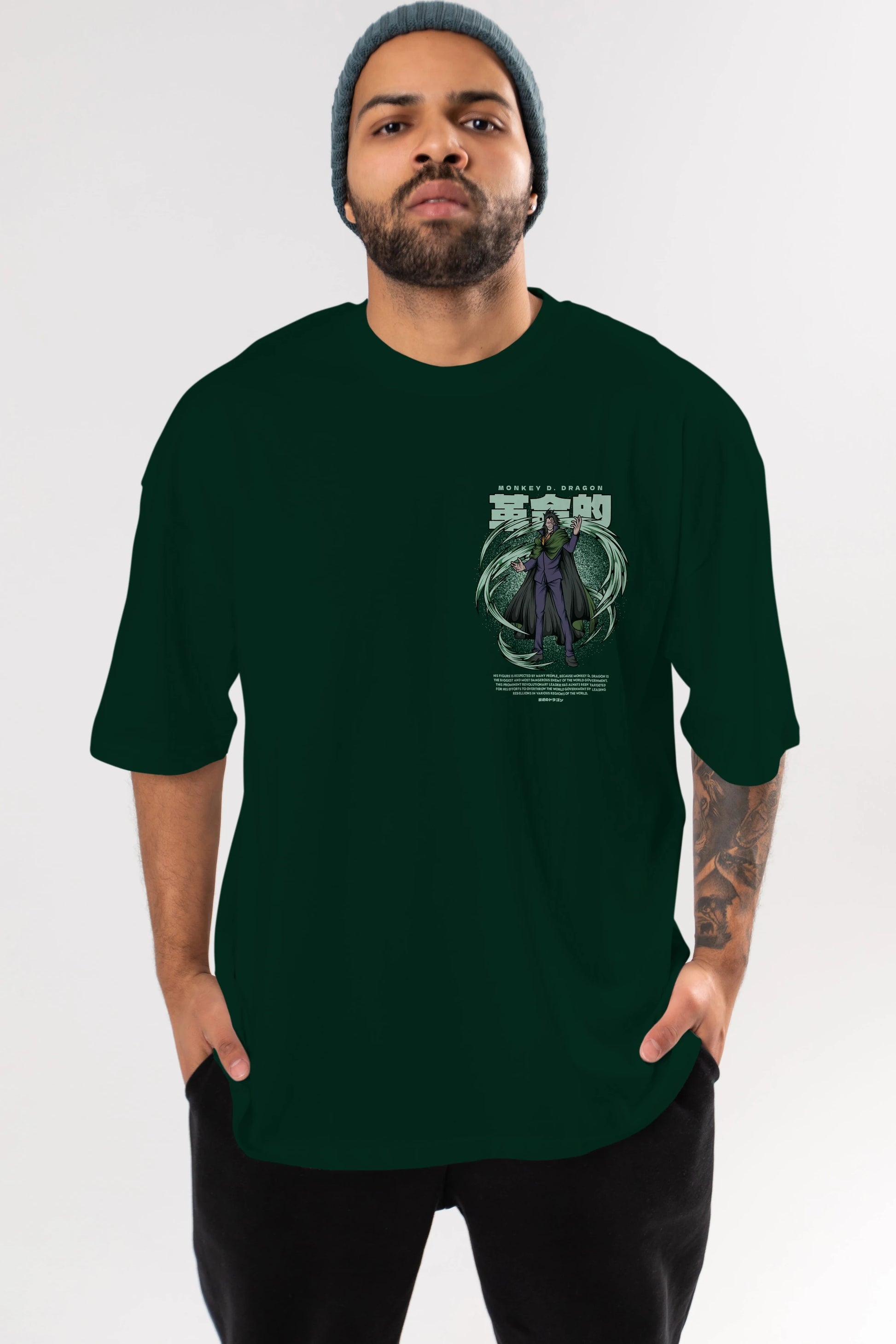 Monkey D. Dragon Ön Sol Baskılı Oversize t-shirt Erkek Kadın Unisex %100 Pamuk Bisiklet Yaka tişort