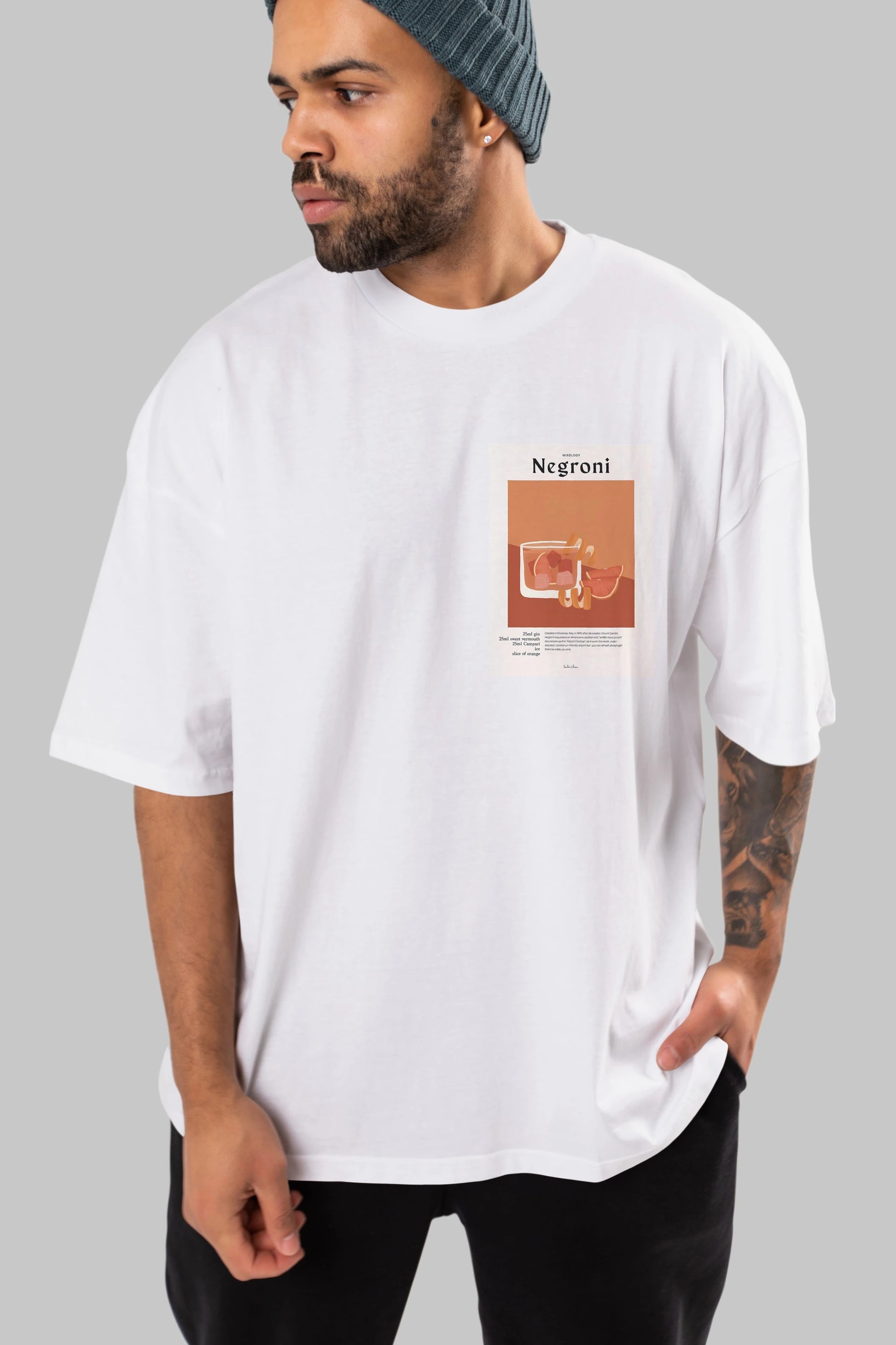 Mixology Negroni Ön Sol Baskılı Oversize t-shirt Erkek Kadın Unisex %100 Pamuk Bisiklet Yaka tişort