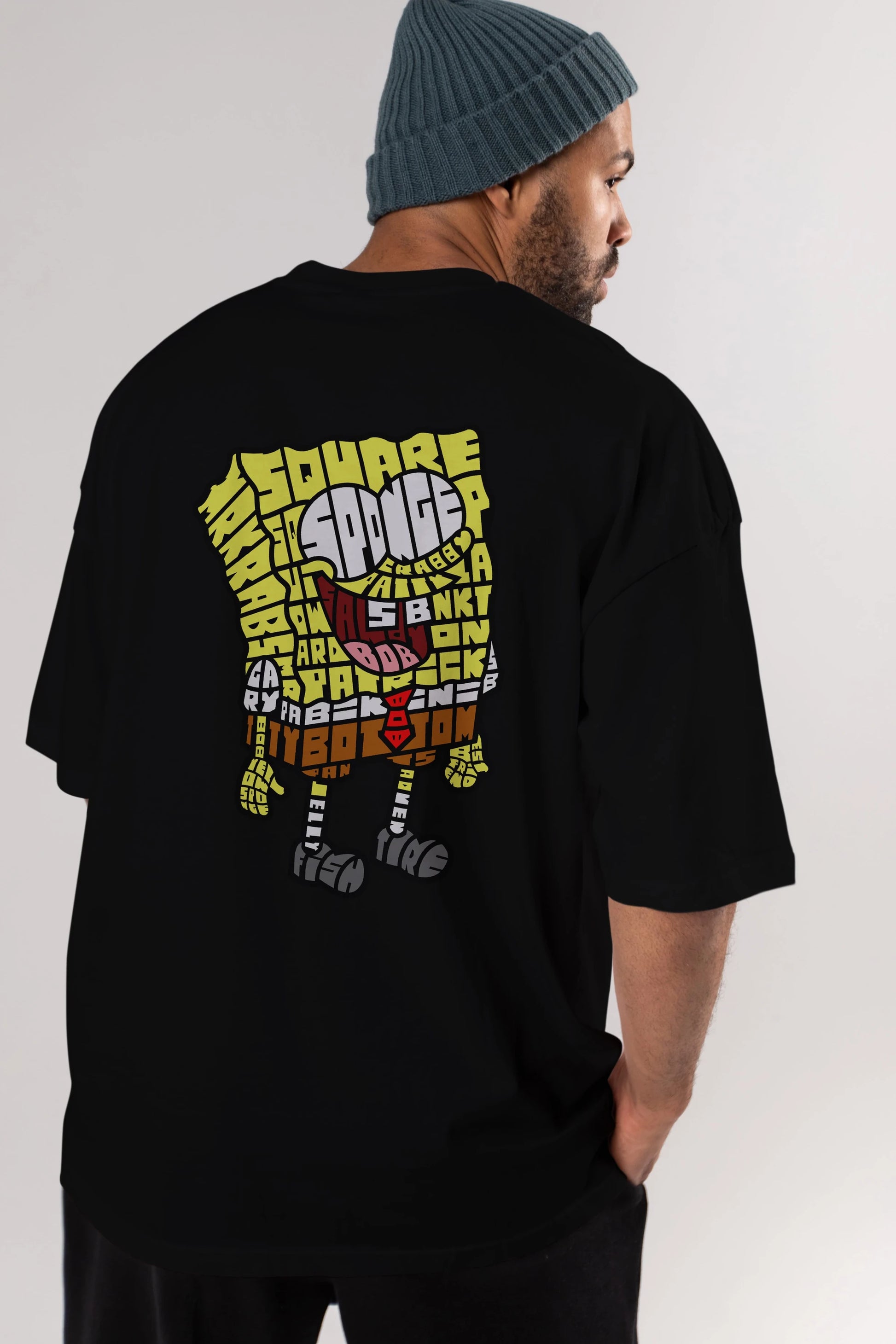 Yellow Sponge Arka Baskılı Oversize t-shirt %100 pamuk Erkek Kadın Unisex