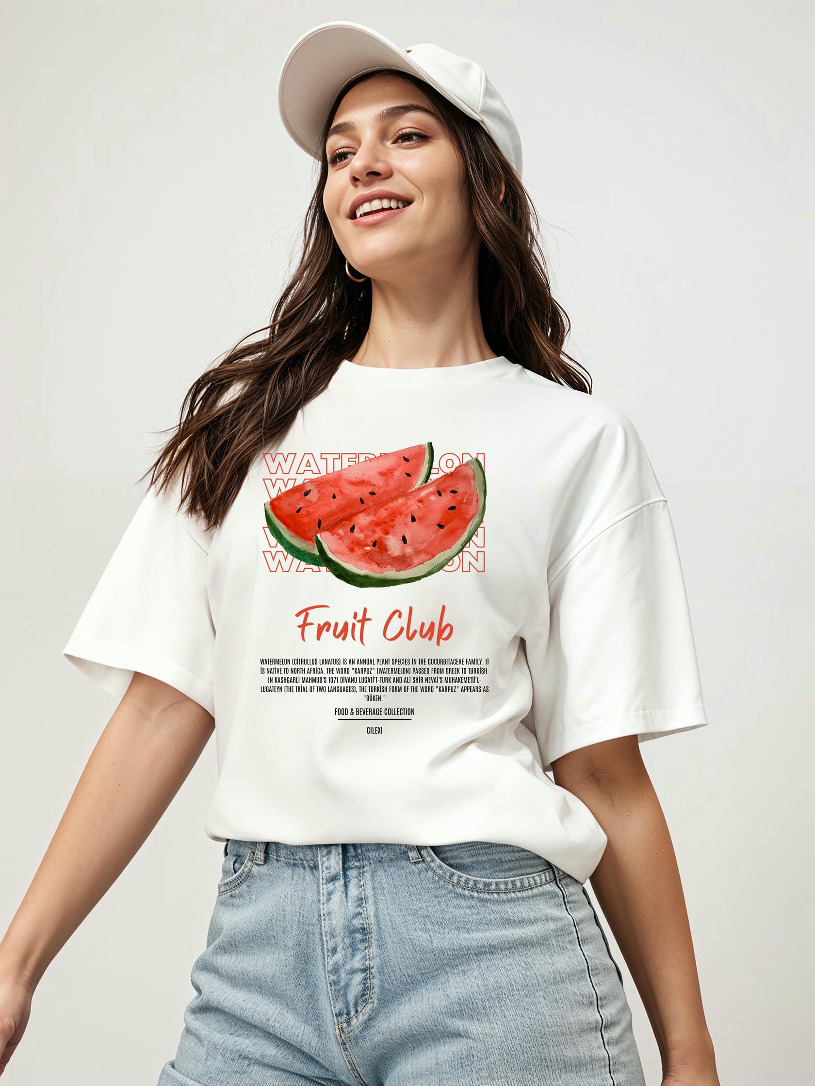 Watermelon Ön Baskılı Oversize t-shirt Erkek Kadın Pamuk Bisiklet Yaka tişort