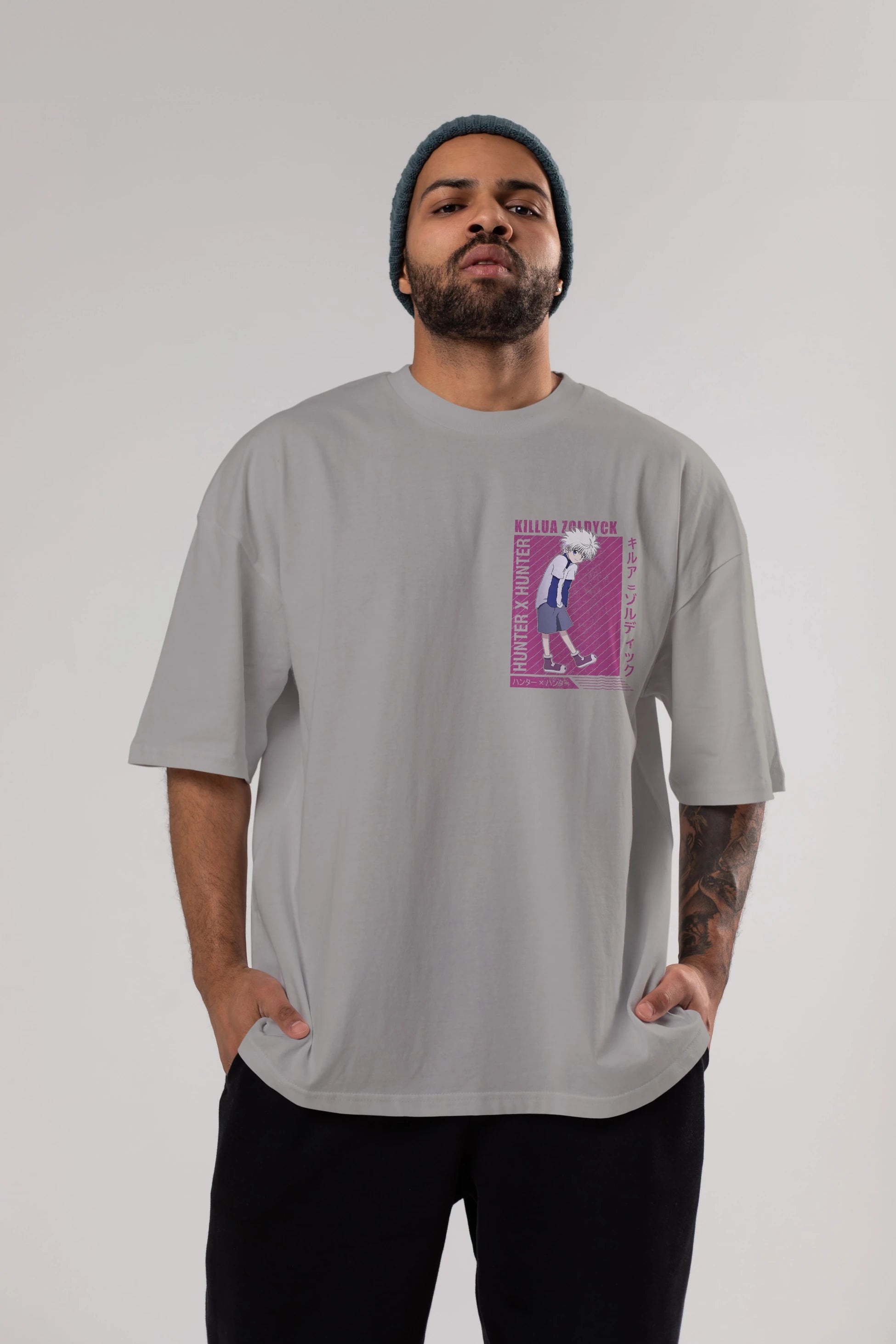 Killua Zoldyck 3 1 Ön Sol Baskılı Oversize t-shirt Erkek Kadın Unisex %100 Pamuk Bisiklet Yaka tişort
