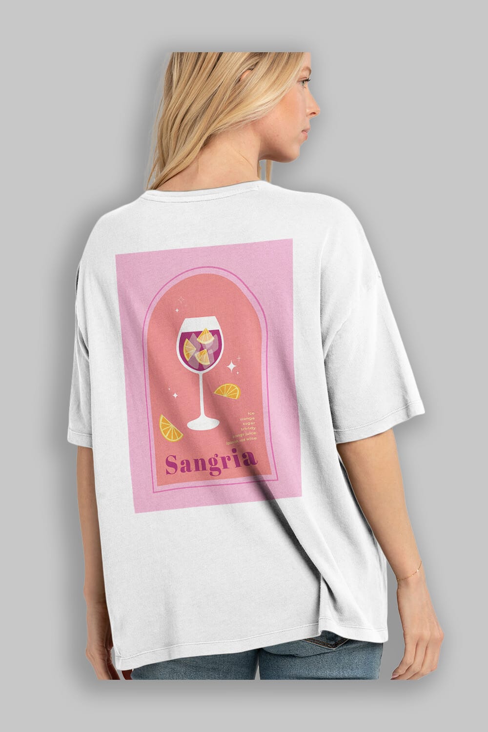 Sangria Arka Baskılı Oversize t-shirt Erkek Kadın Unisex %100 Pamuk Bisiklet Yaka tişort