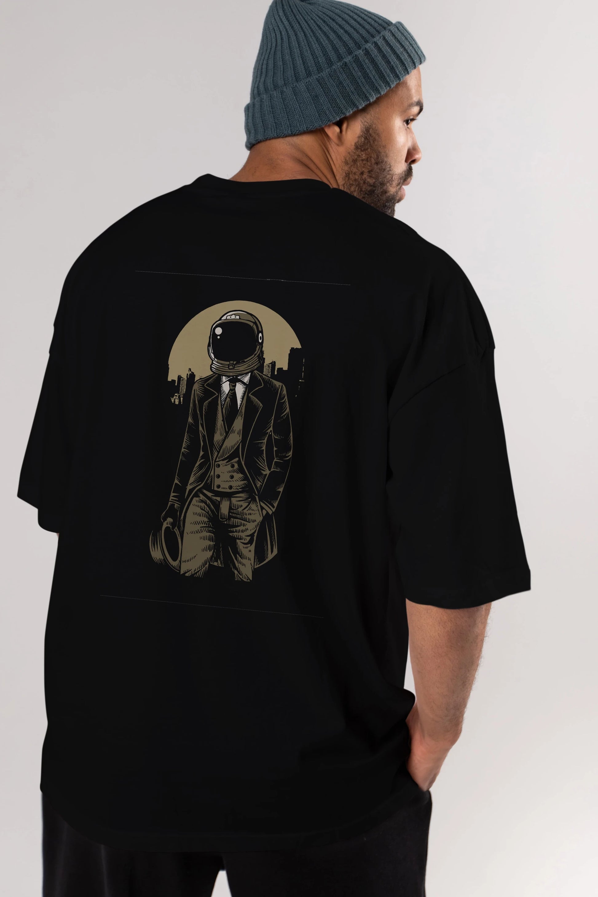 Classic Astronaut Arka Baskılı Oversize t-shirt Erkek Kadın Unisex %100 Pamuk