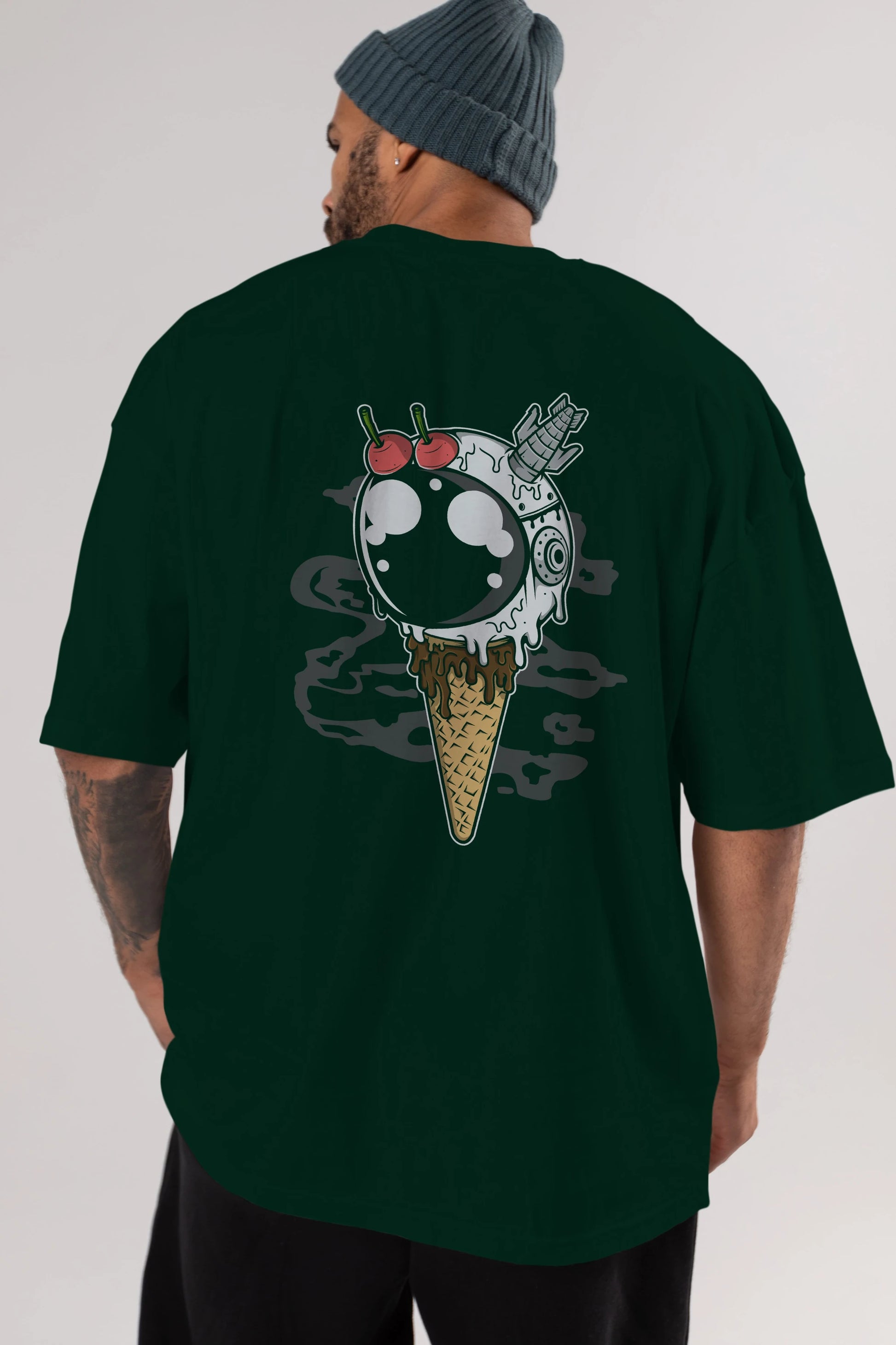 Astronaut Ice Cream Arka Baskılı Oversize t-shirt Erkek Kadın Unisex