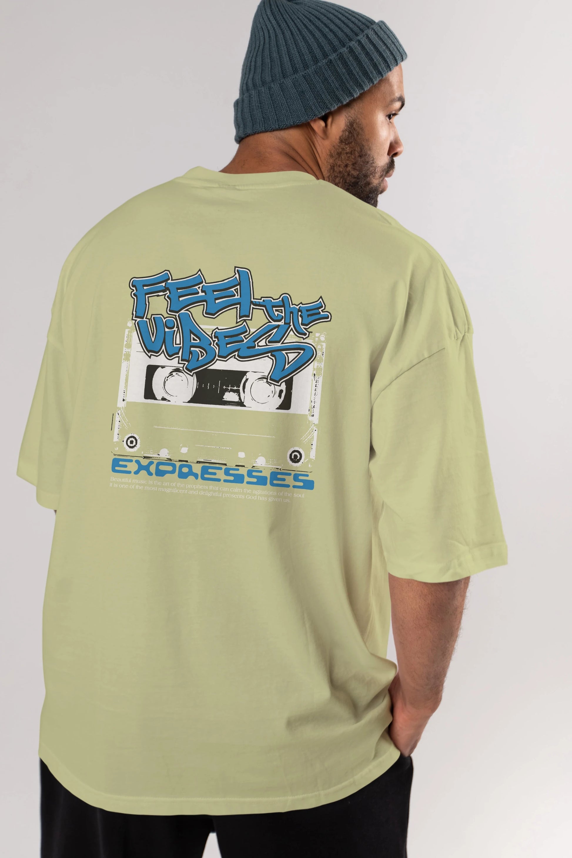 Feel The Vibes Arka Baskılı Oversize t-shirt Erkek Kadın Unisex