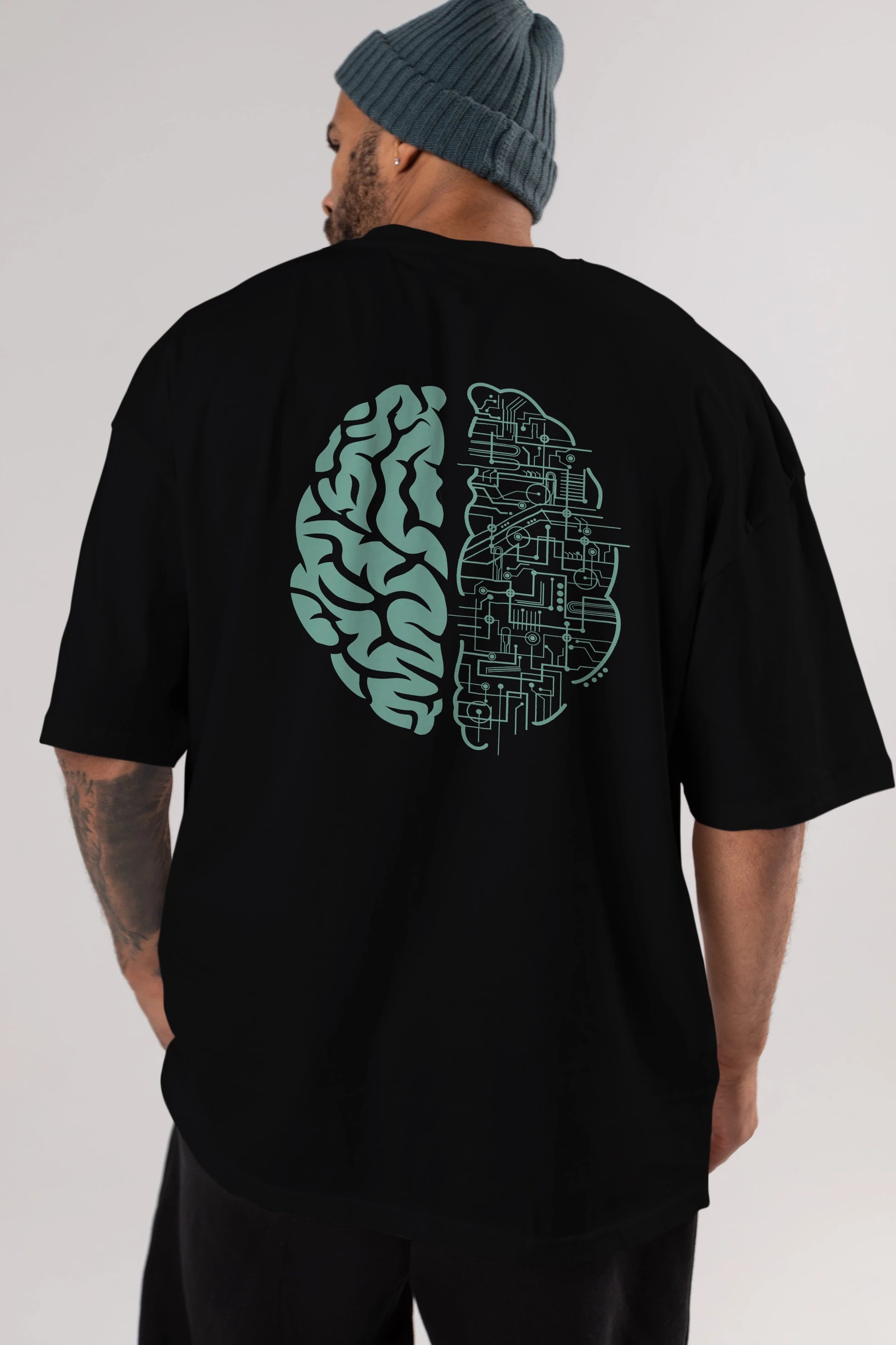 Electric Brain Arka Baskılı Oversize t-shirt %100 pamuk Erkek Kadın Unisex