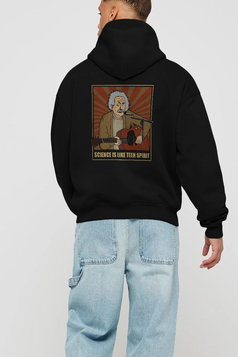 Kurt Einstein Arka Baskılı Hoodie Oversize Kapüşonlu Sweatshirt Erkek Kadın Unisex