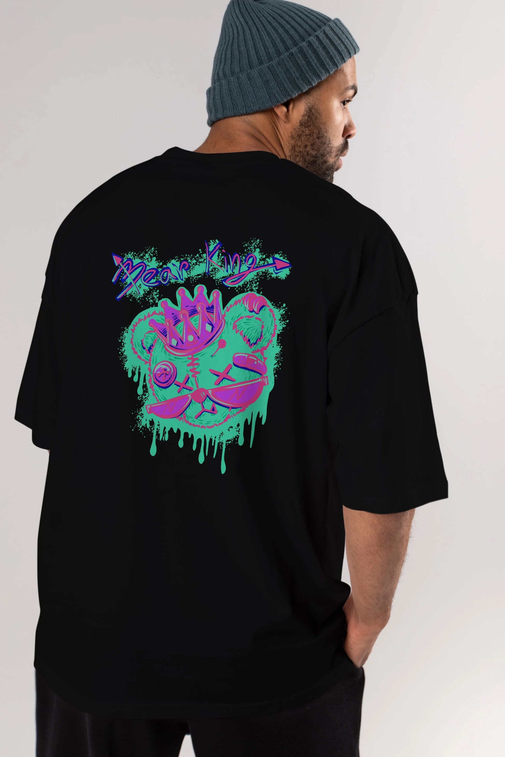 Bear King Arka Baskılı Oversize t-shirt Erkek Kadın Unisex