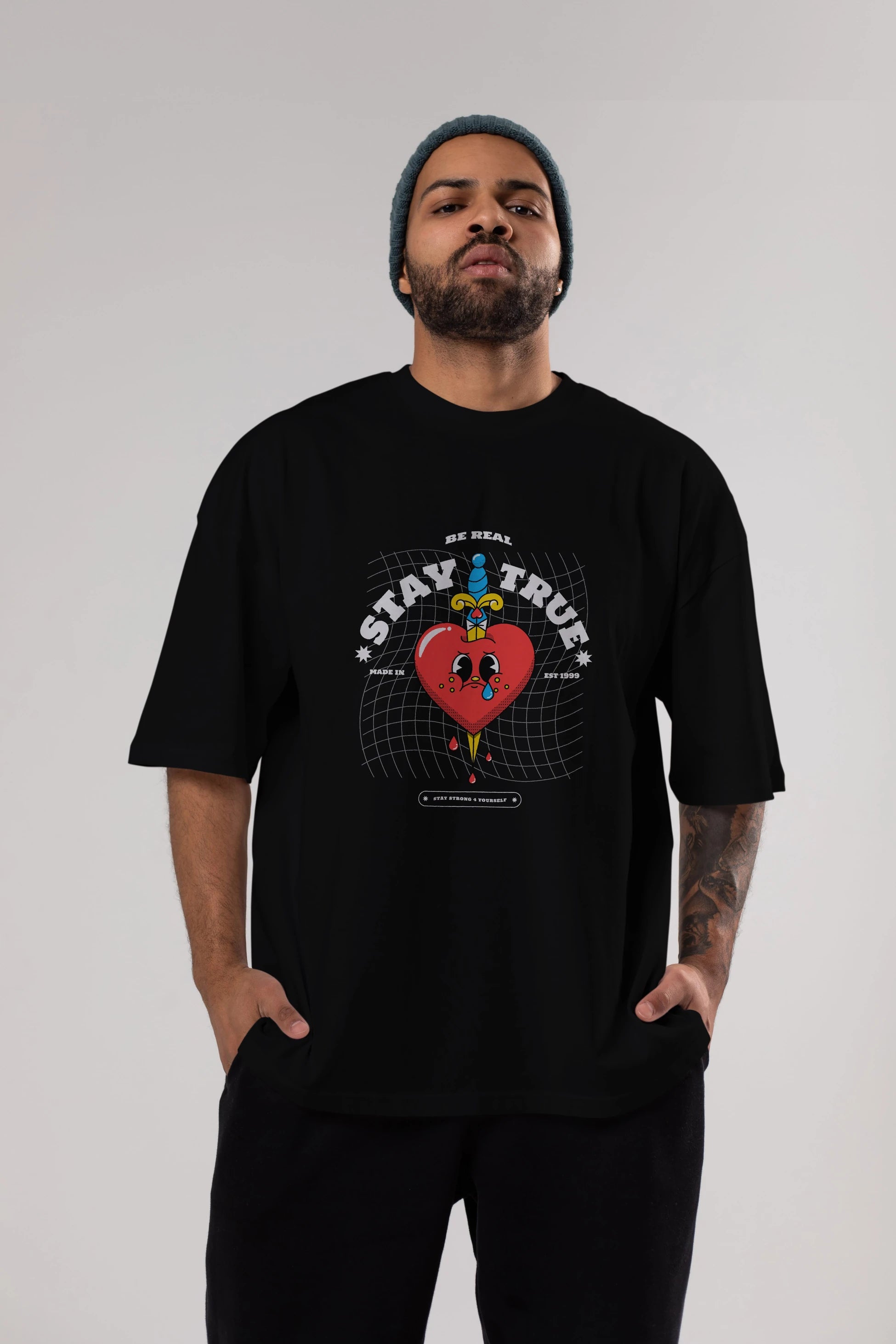 Stay True Ön Baskılı Oversize t-shirt Erkek Kadın Unisex