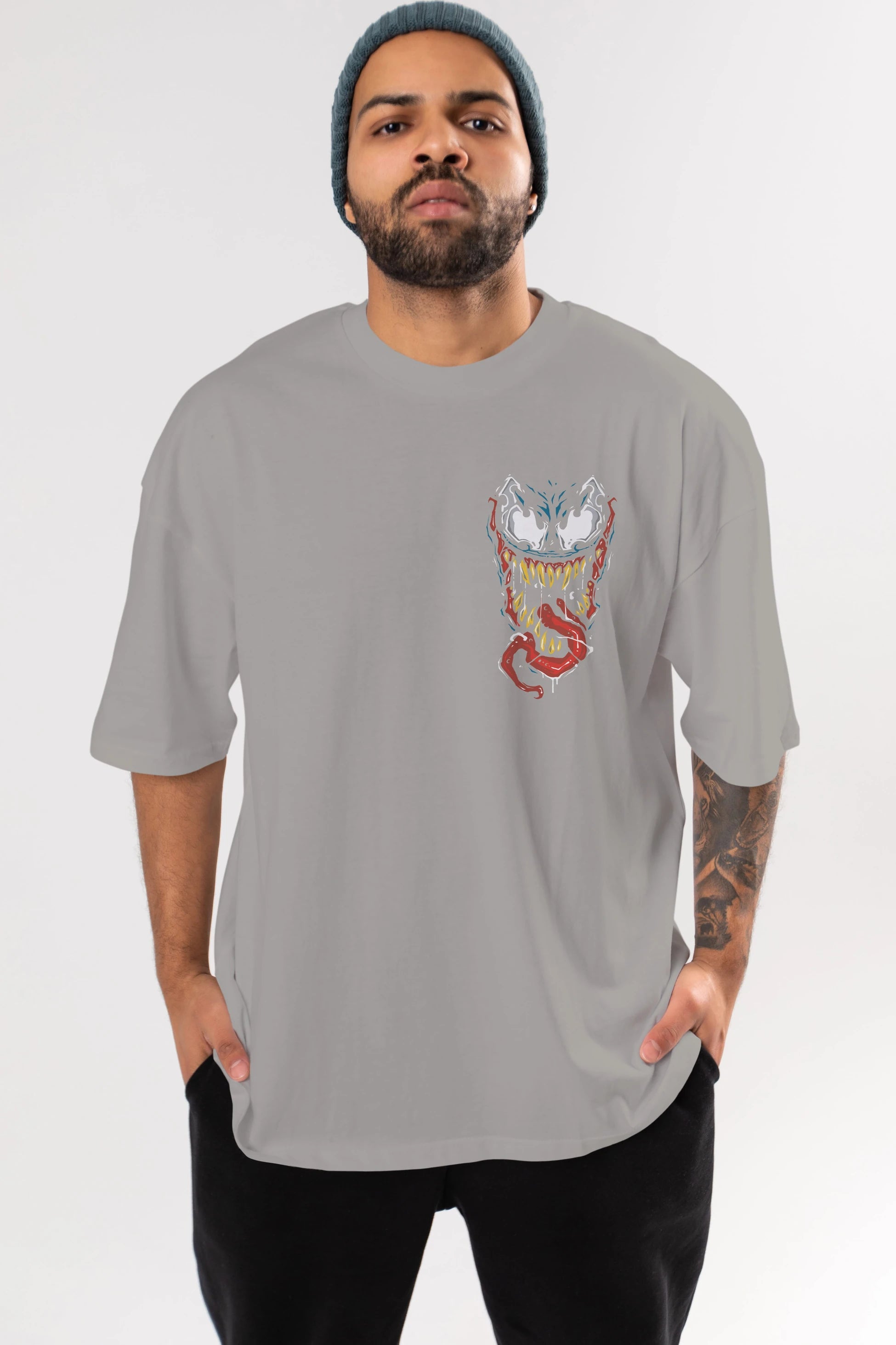 Venom (15) Ön Sol Baskılı Oversize t-shirt Erkek Kadın Unisex %100 Pamuk Bisiklet Yaka tişort