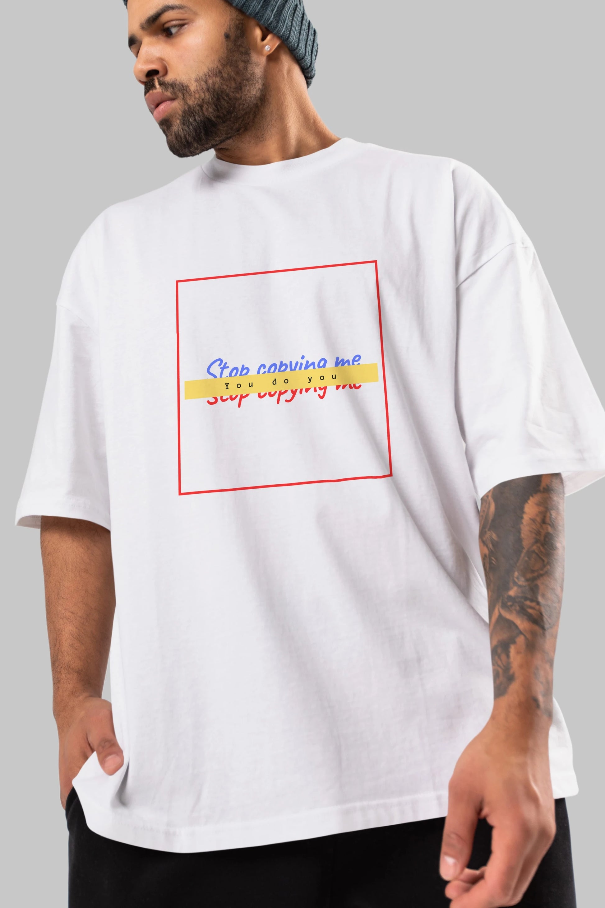 Stop Copying Me Ön Baskılı Oversize t-shirt Erkek Kadın Unisex