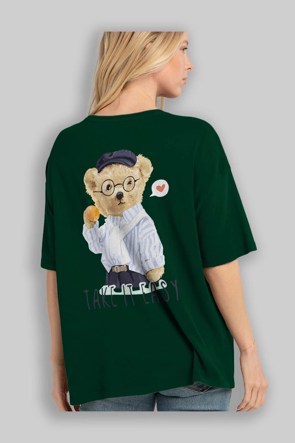 Teddy Bear Take it Easy Arka Baskılı Oversize t-shirt Erkek Kadın Unisex %100 Pamuk
