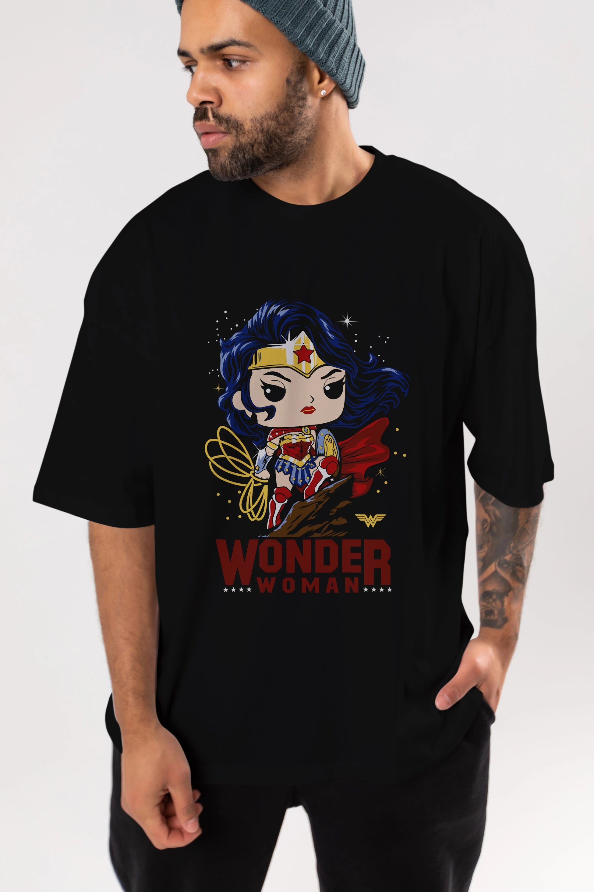 Wonder Woman (2) Ön Baskılı Oversize t-shirt Erkek Kadın Unisex %100 Pamuk Bisiklet Yaka tişort