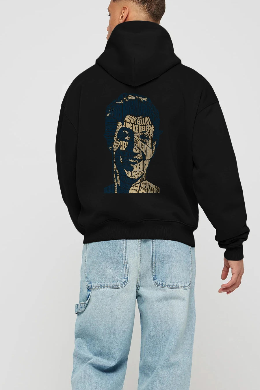 Mark Zuckerberg Calligram Arka Baskılı Hoodie Oversize Kapüşonlu Sweatshirt Erkek Kadın Unisex