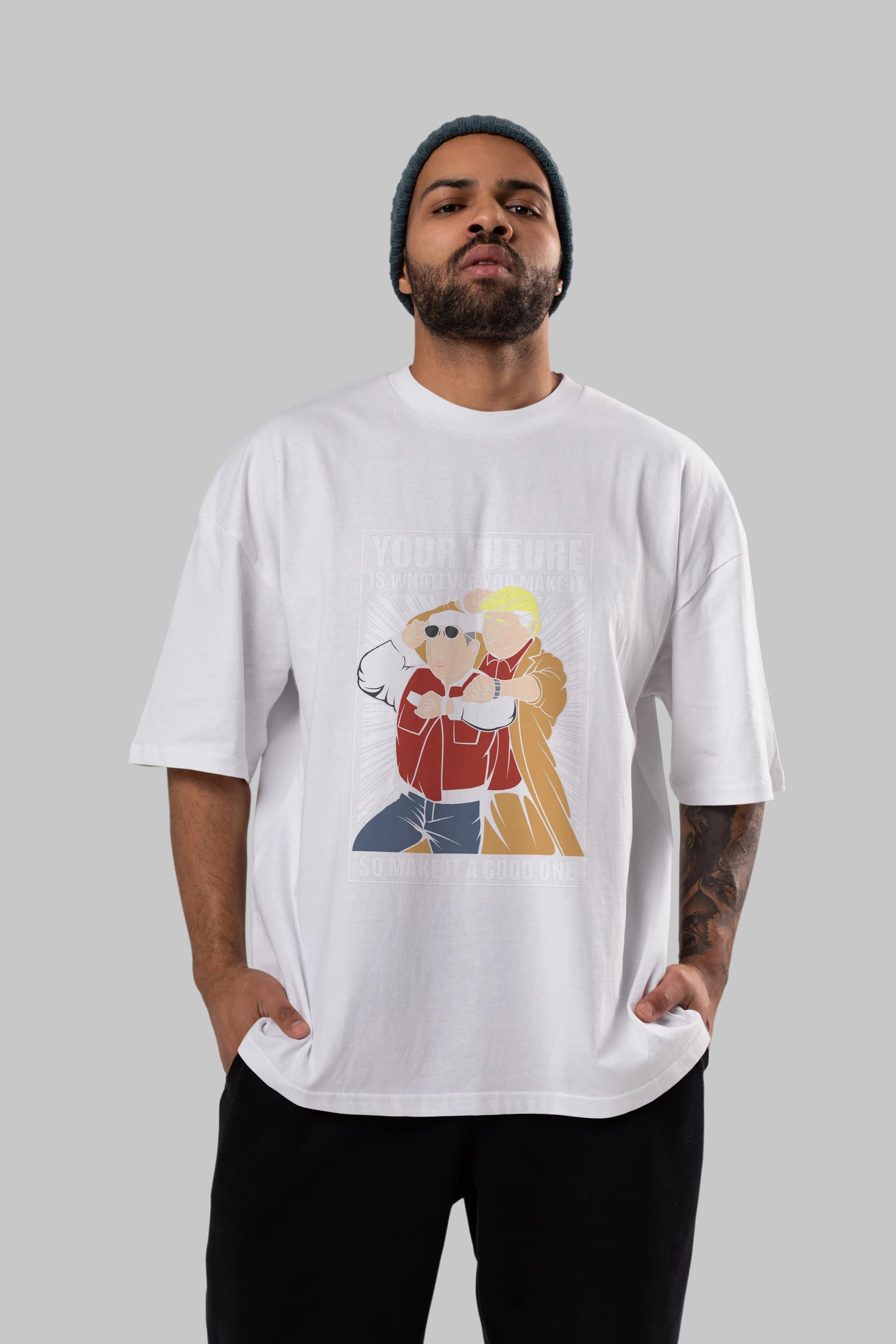 Back To The Future Jong Un Trump Ön Baskılı Oversize t-shirt Erkek Kadın Unisex %100 Pamuk tişort