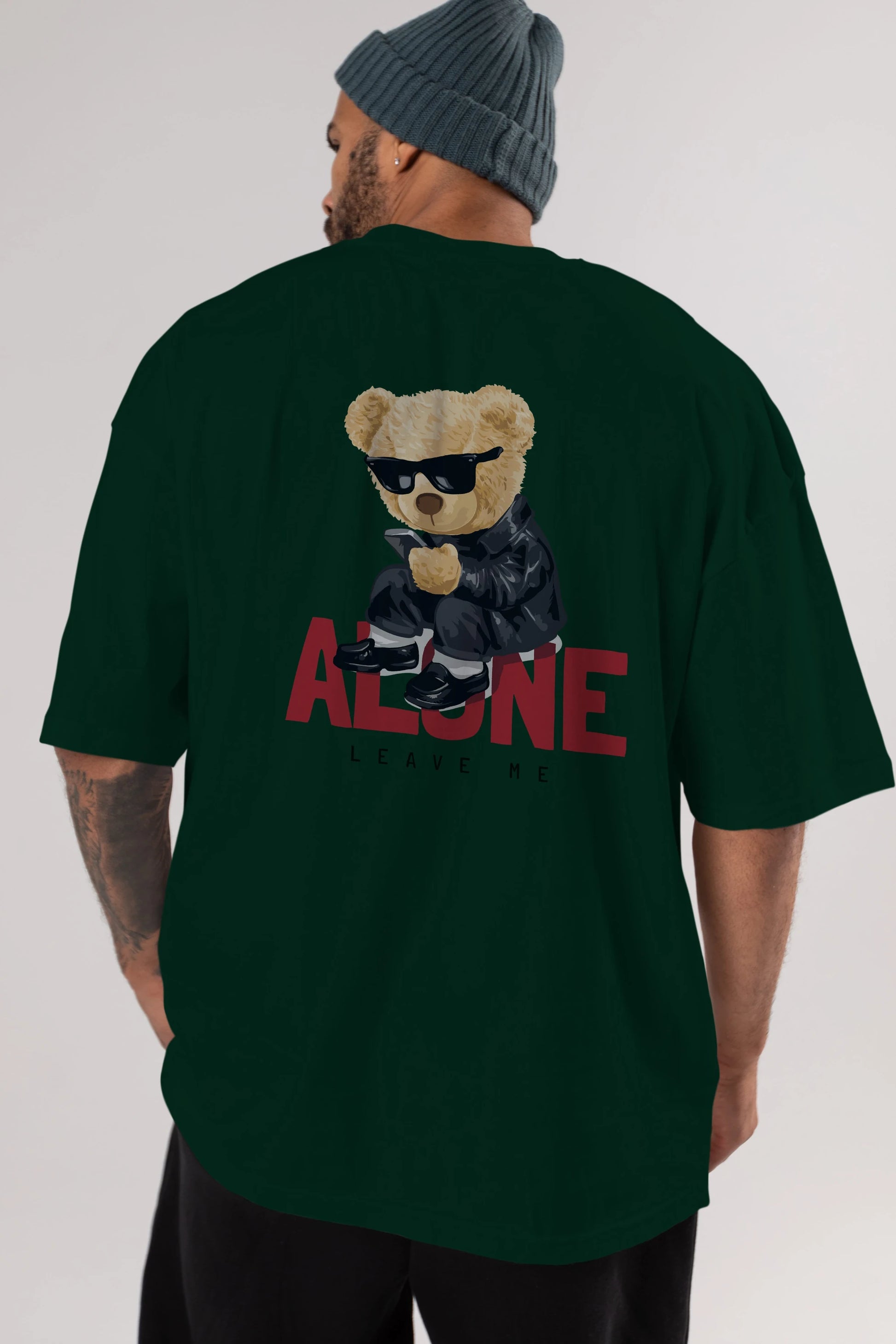 Teddy Bear Alone Arka Baskılı Oversize t-shirt Erkek Kadın Unisex %100 Pamuk