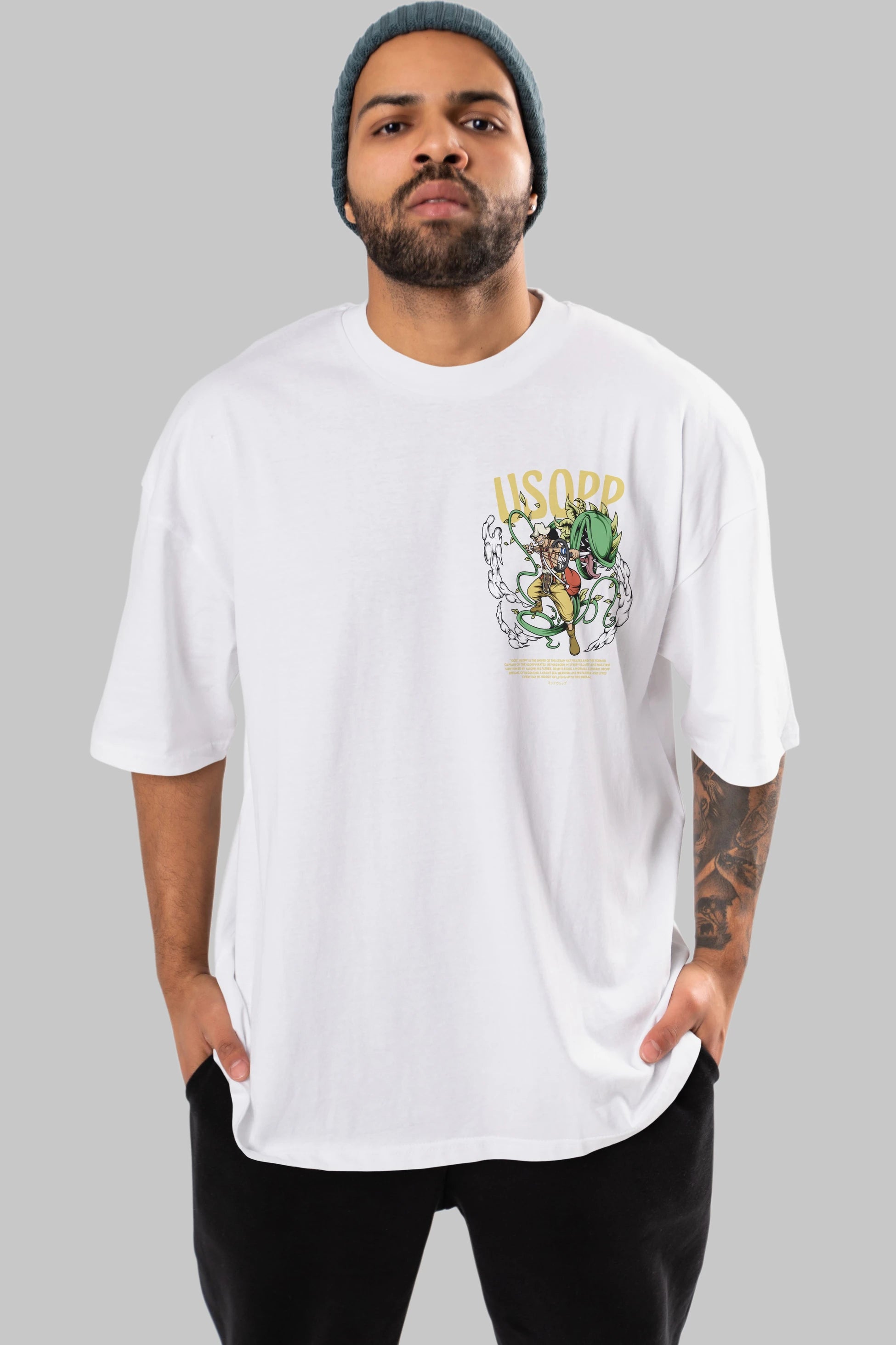 Usopp Ön Sol Baskılı Oversize t-shirt Erkek Kadın Unisex %100 Pamuk Bisiklet Yaka tişort