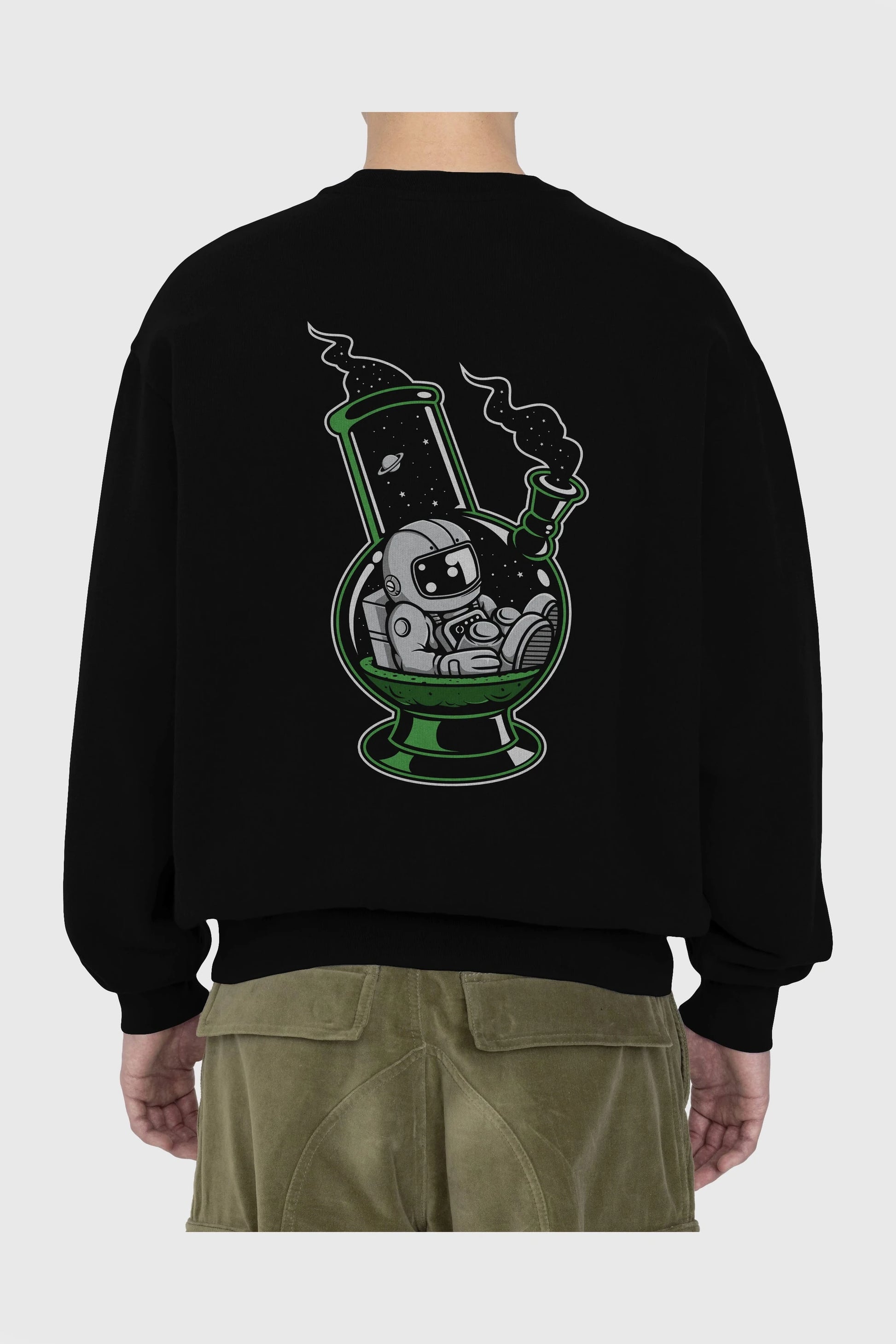 Astronaut Bong Arka Baskılı Oversize Sweatshirt Erkek Kadın Unisex