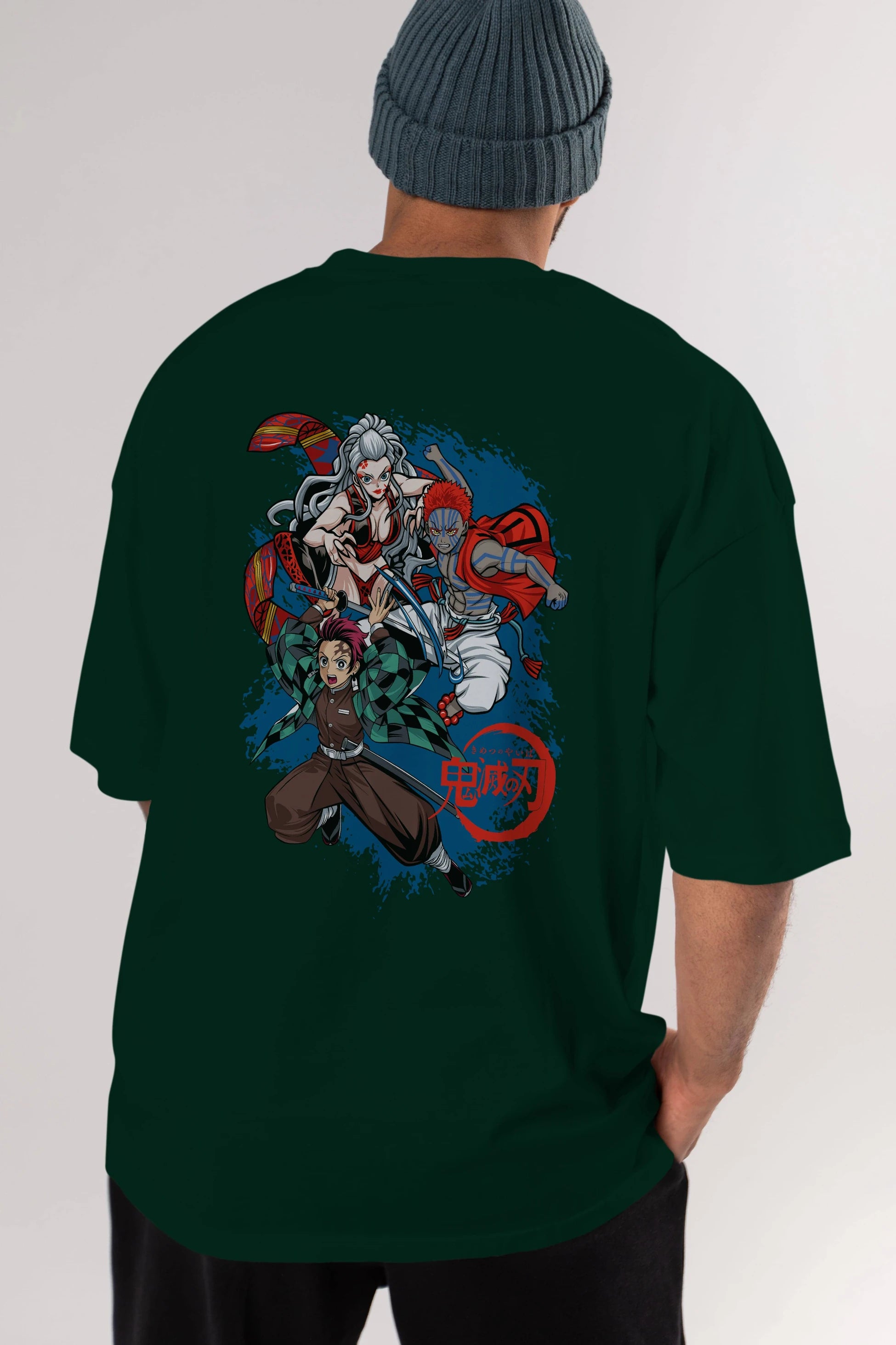 TANJIRO ,AKAZA,DAKI Anime Arka Baskılı Oversize t-shirt Erkek Kadın Unisex