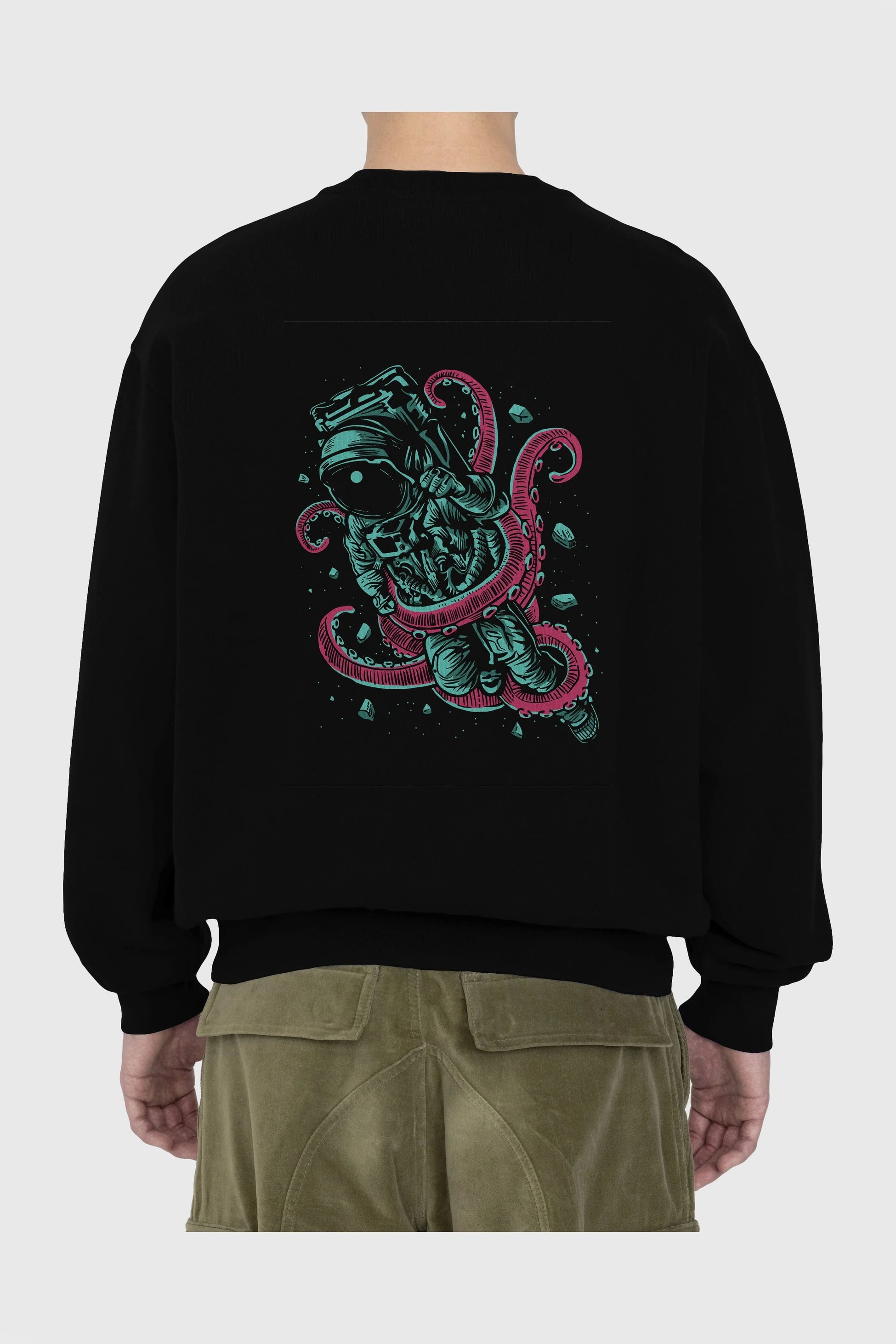 Astronaut Octopus Arka Baskılı Oversize Sweatshirt Erkek Kadın Unisex