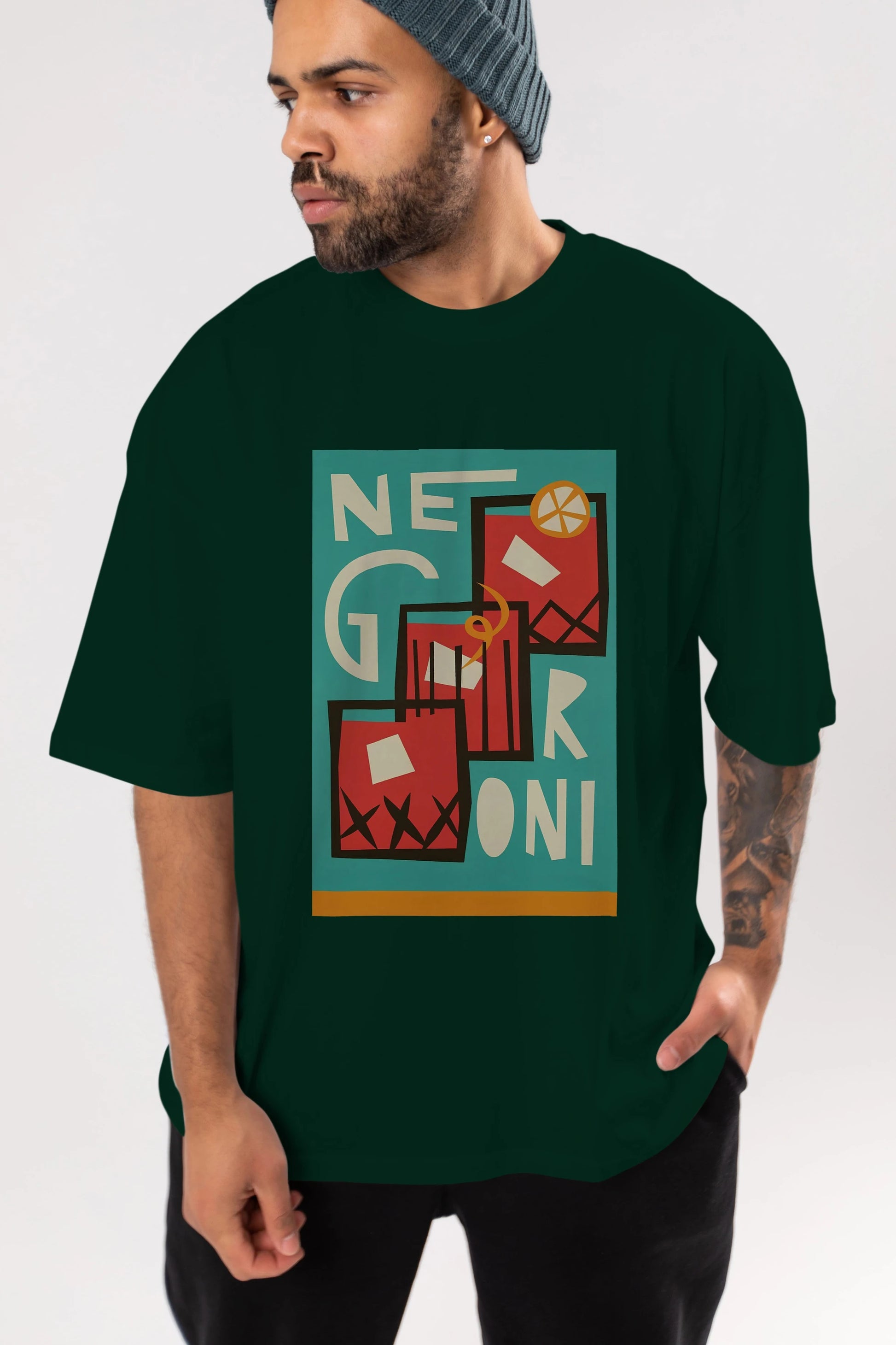 Negroni 3 Ön Baskılı Oversize t-shirt Erkek Kadın Unisex %100 Pamuk Bisiklet Yaka tişort