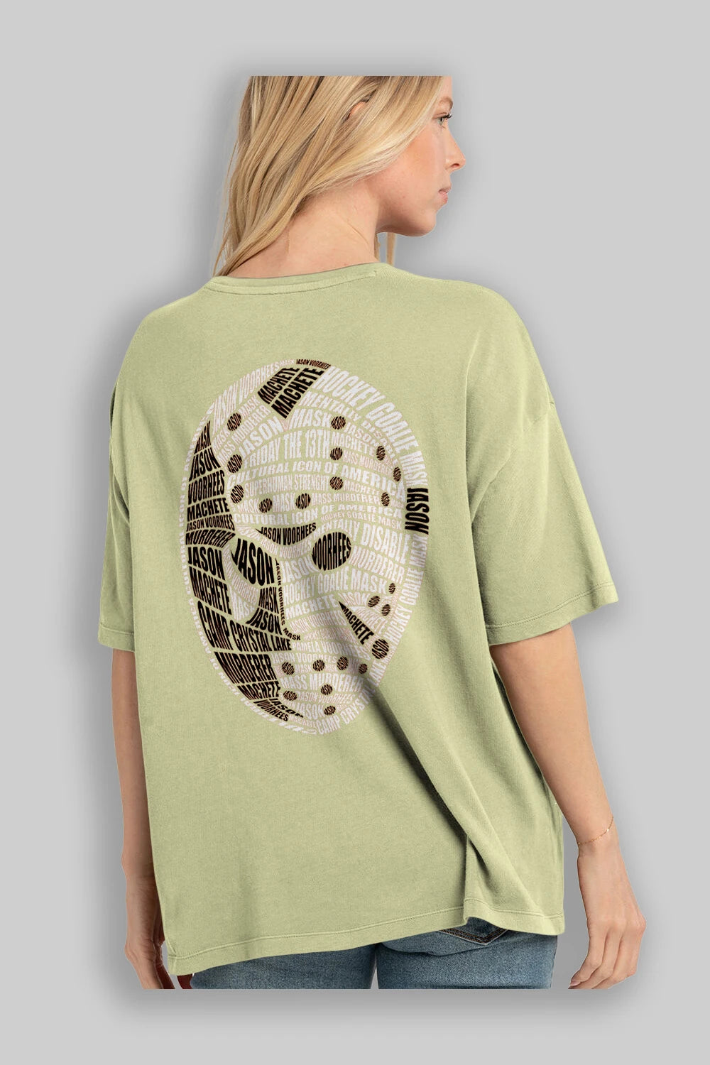 Jason Voorhees Calligram Arka Baskılı Oversize t-shirt %100 pamuk Erkek Kadın Unisex