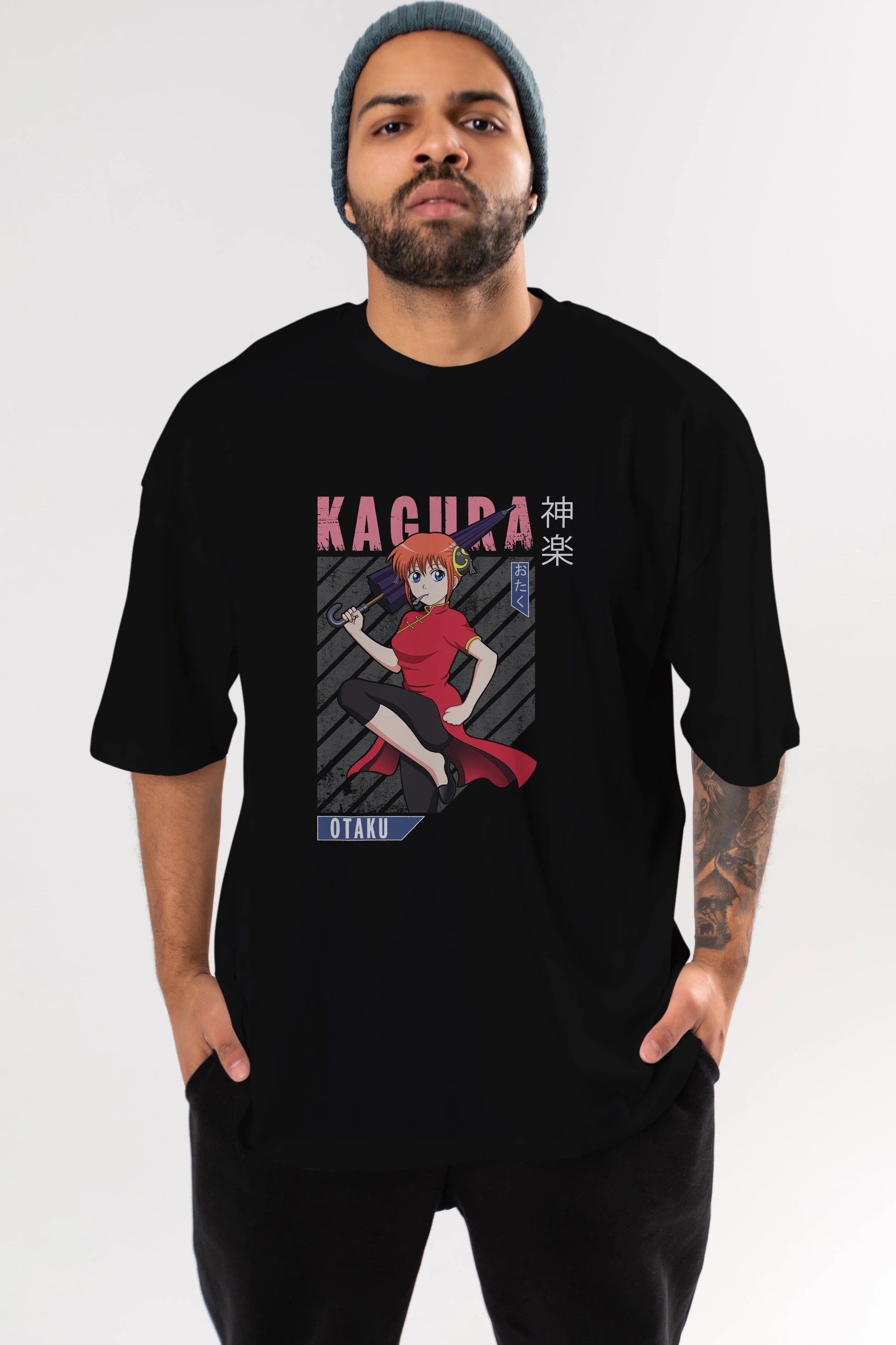 Kagura GINTAMA 1 Anime Ön Baskılı Oversize t-shirt %100 pamuk Erkek Kadın Unisex
