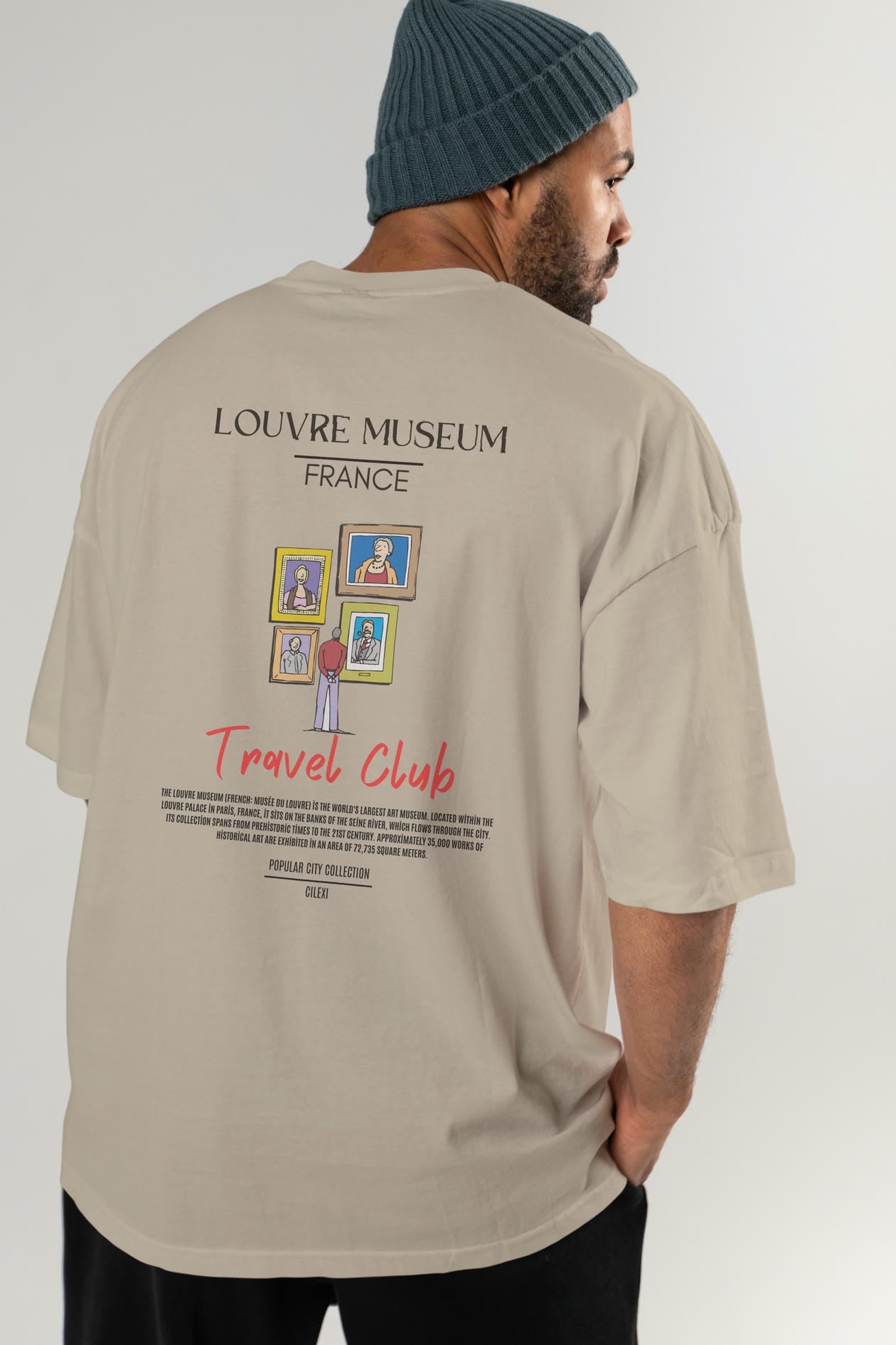 Louvre Museum France Arka Baskılı Oversize t-shirt Erkek Kadın Pamuk Bisiklet Yaka tişort