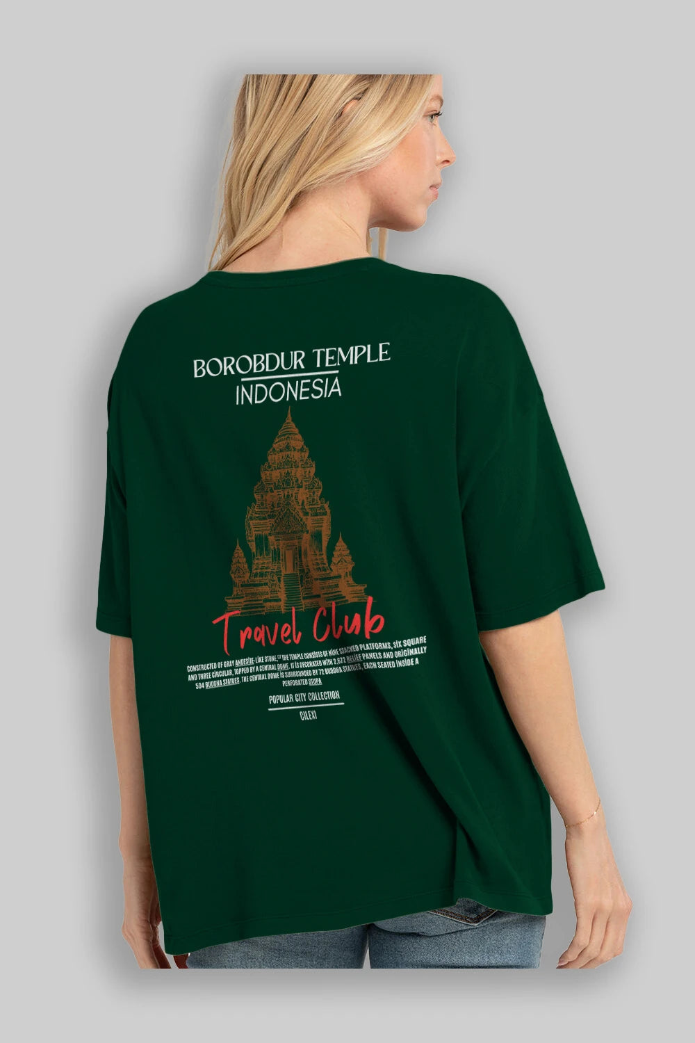 Borobdur Temple İndonesia Arka Baskılı Oversize t-shirt Erkek Kadın Pamuk Bisiklet Yaka tişort