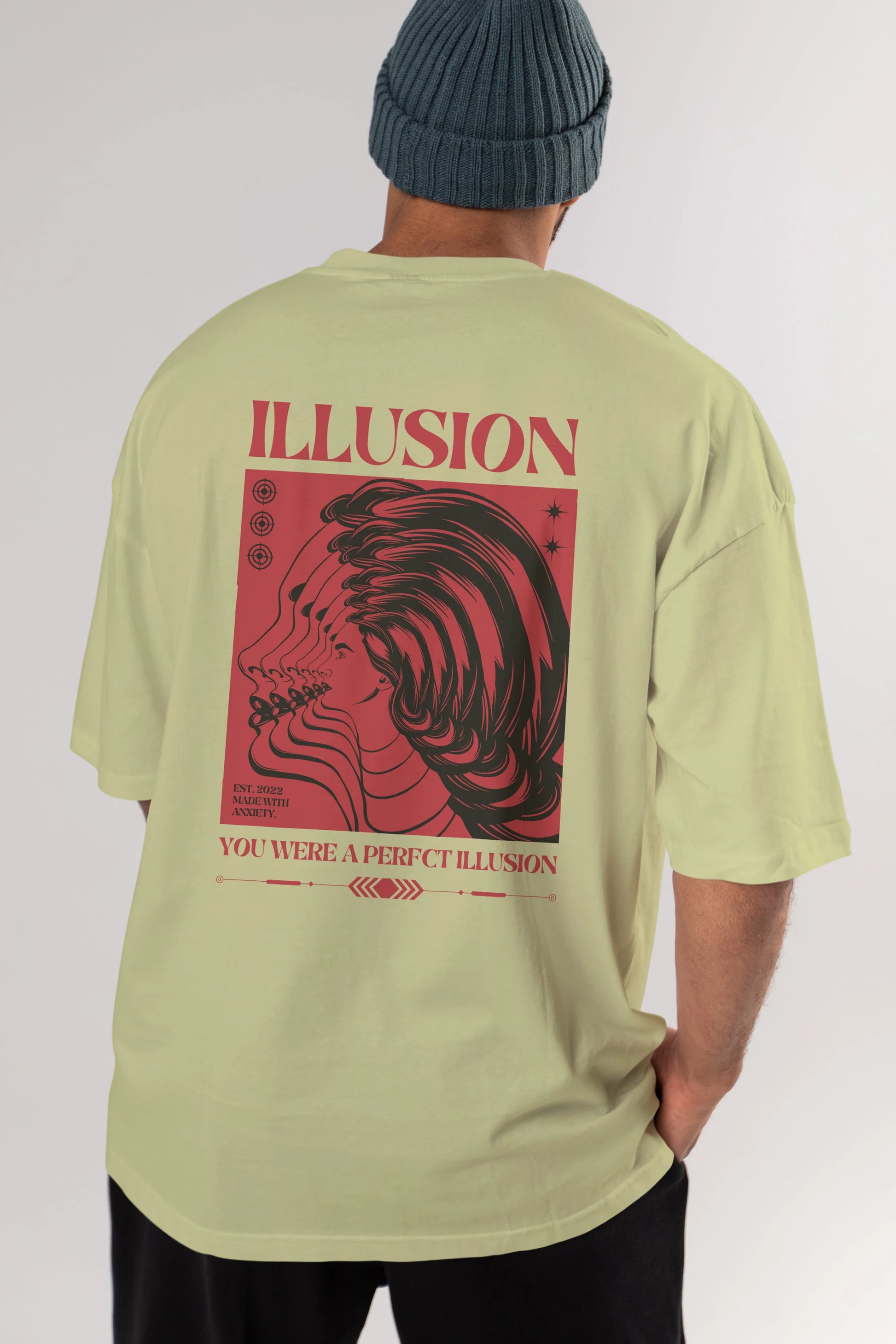 Illusion Streetwear Arka Baskılı Oversize t-shirt Erkek Kadın Unisex