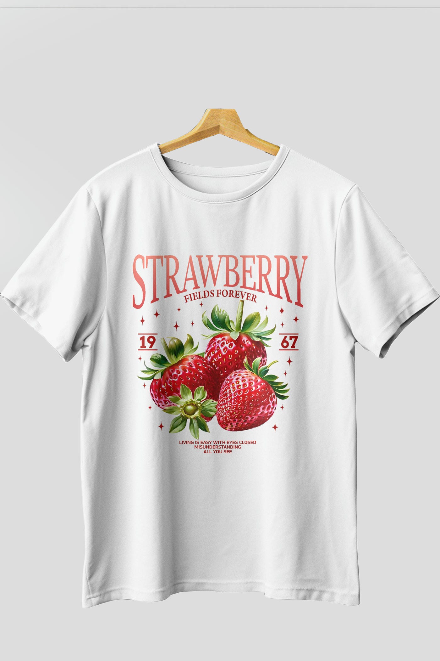 Strawberry Ön Baskılı Oversize t-shirt Erkek Kadın Pamuk Bisiklet Yaka tişort