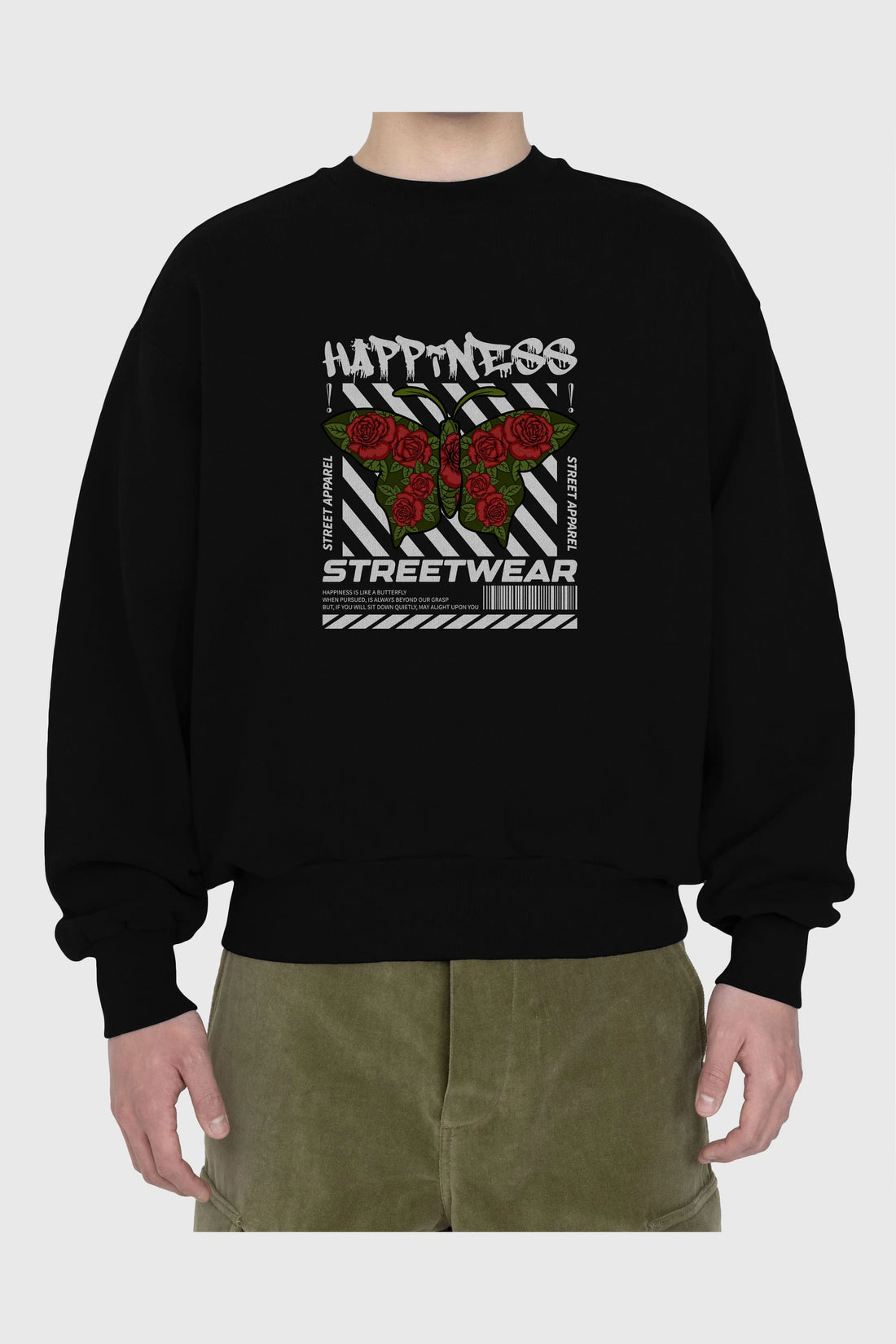 Happiness Streetwear Ön Baskılı Oversize Sweatshirt Erkek Kadın Unisex