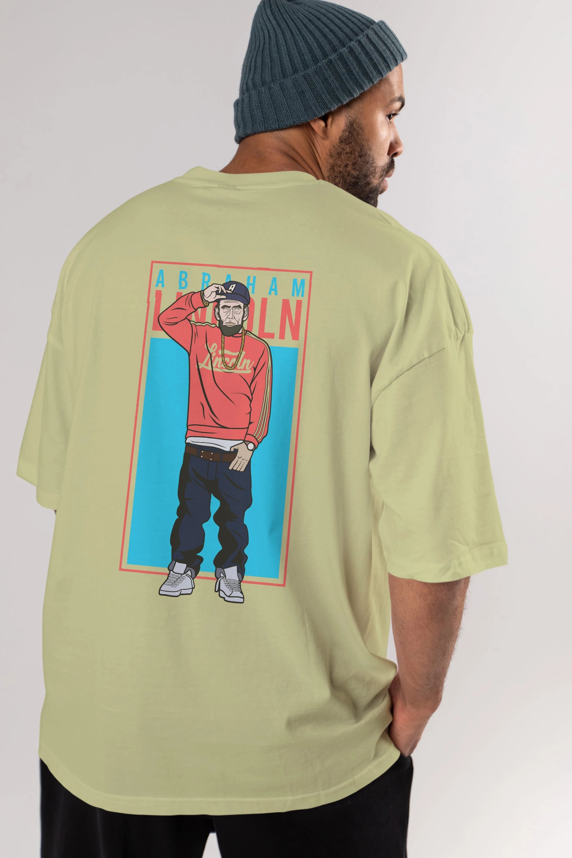 Abraham Lincoln Arka Baskılı Oversize t-shirt Erkek Kadın Unisex %100 Pamuk tişort