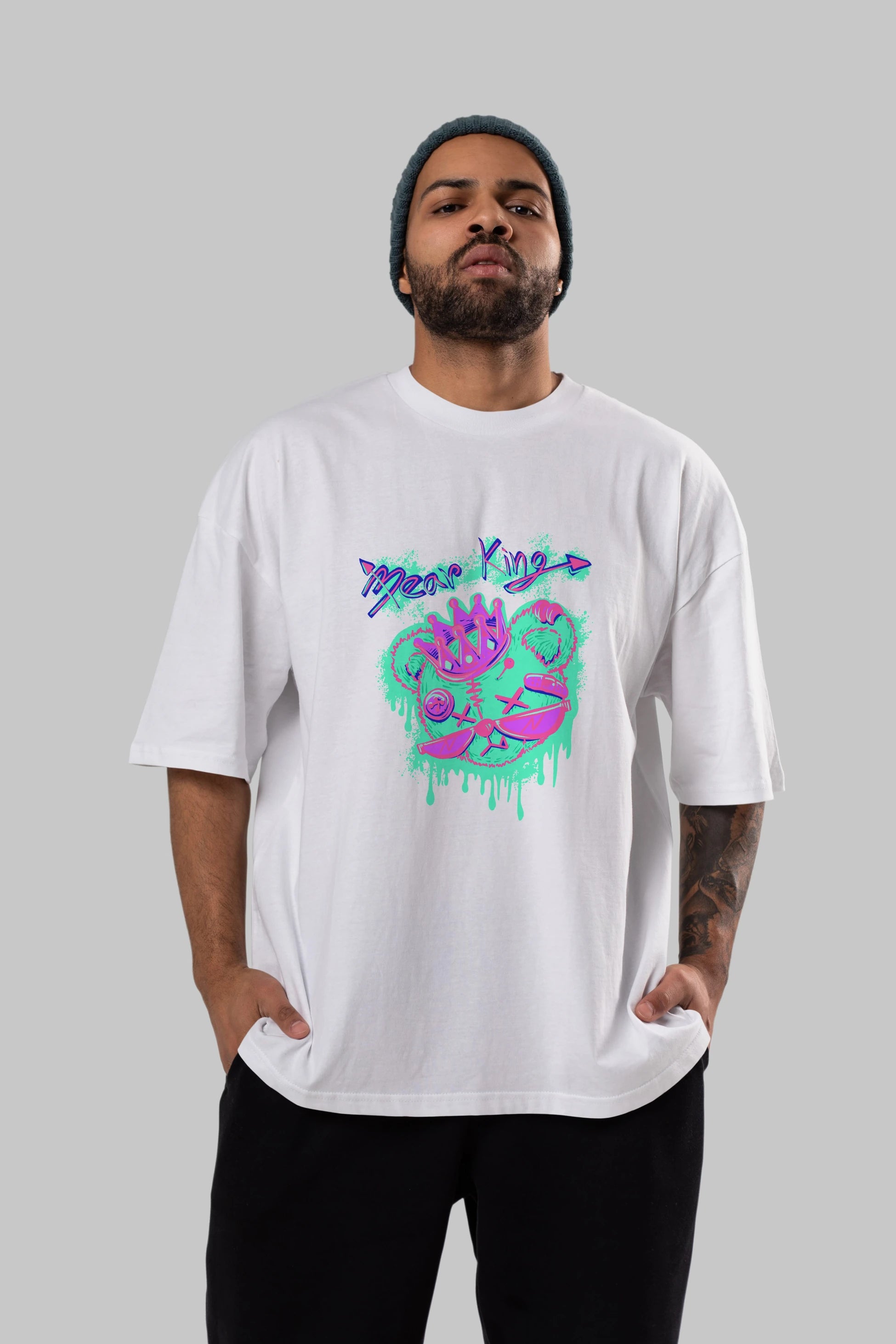 Bear King Ön Baskılı Oversize t-shirt Erkek Kadın Unisex