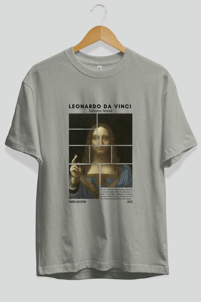 Salvador Mundi ön Baskılı Oversize t-shirt Erkek Kadın Bisiklet Yaka Pamuk tişort