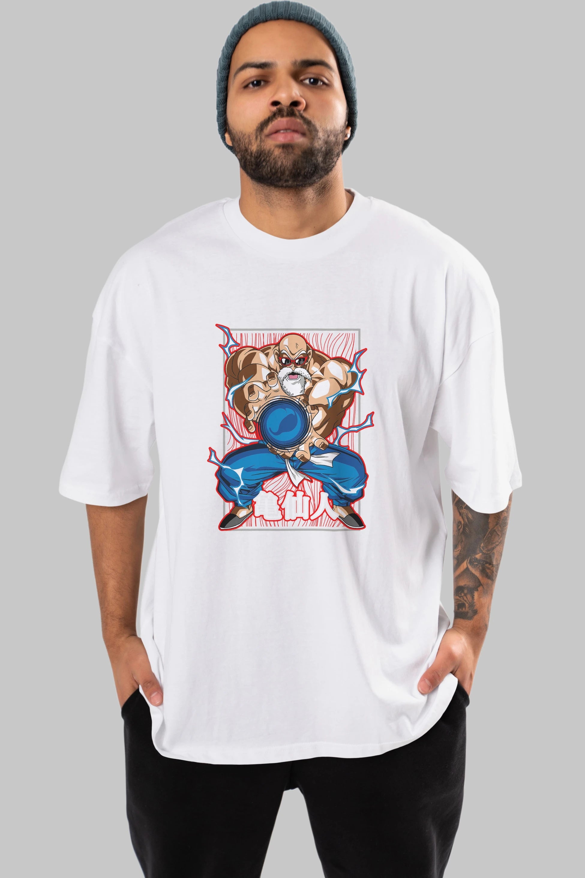 DragonBall MaestroRoshi Anime Ön Baskılı Oversize t-shirt %100 pamuk Erkek Kadın Unisex