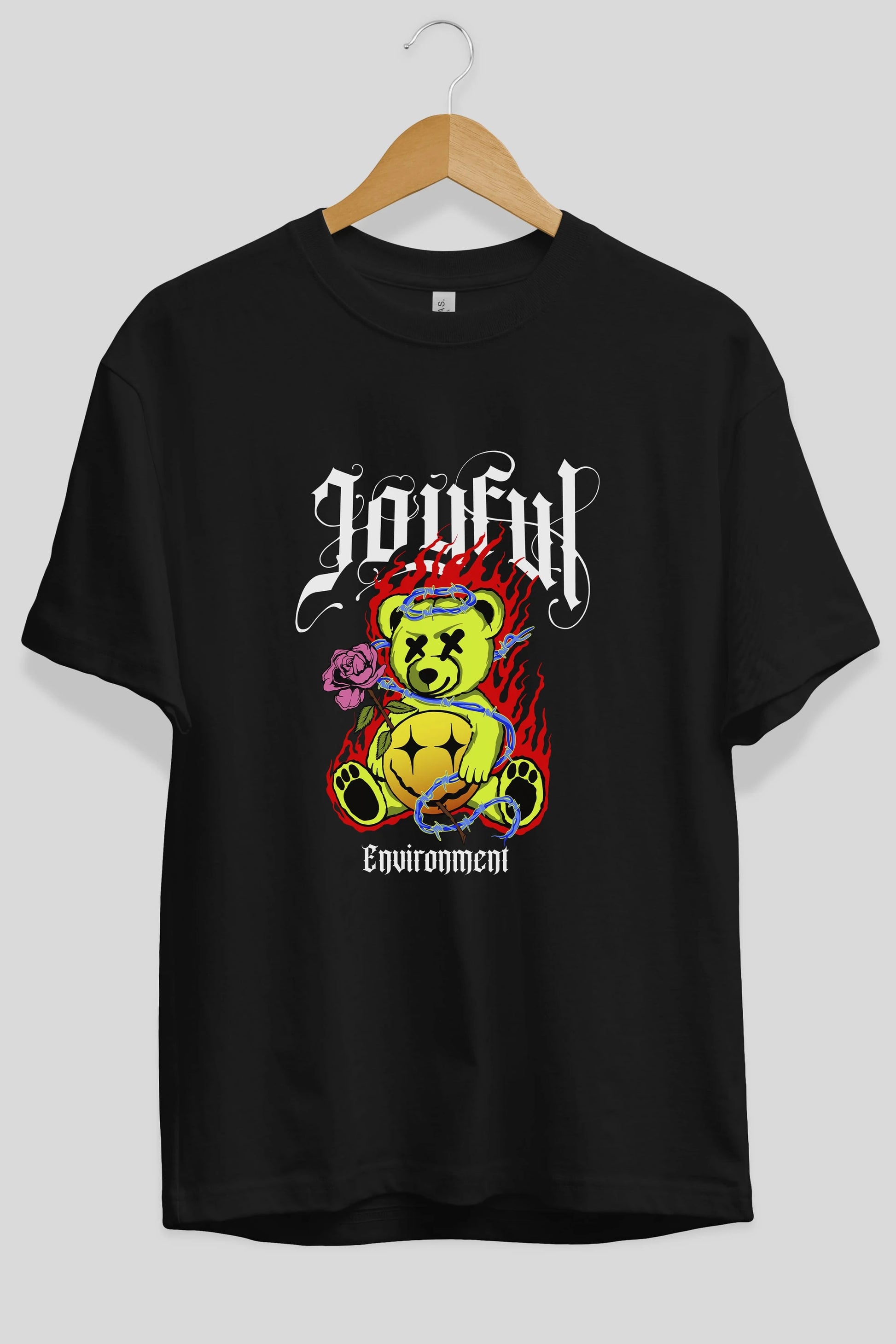 Joyful Bear Ön Baskılı Oversize t-shirt Erkek Kadın Unisex