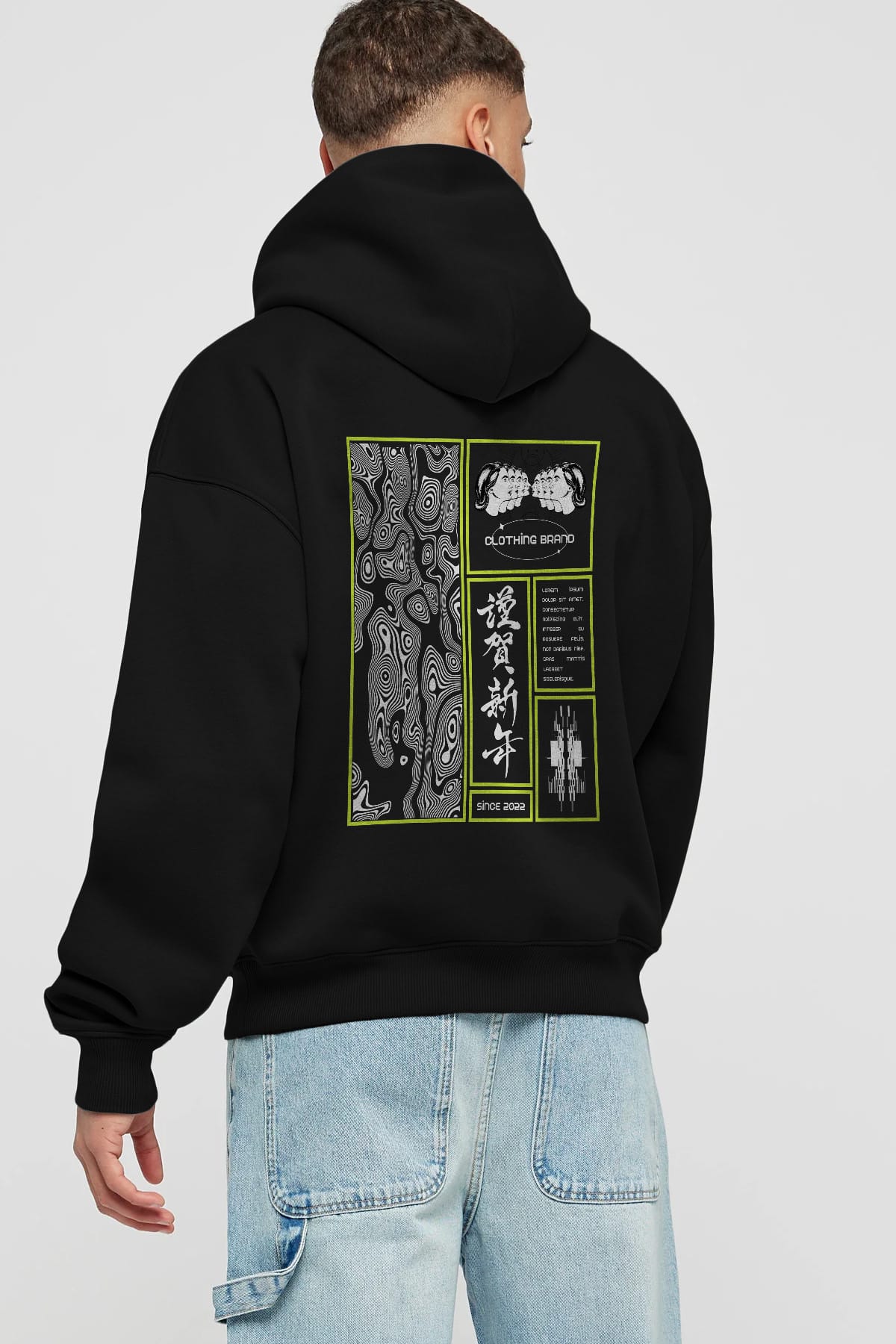 Neon Japanese Streetwear Arka Baskılı Oversize Hoodie Kapüşonlu Sweatshirt Erkek Kadın Unisex