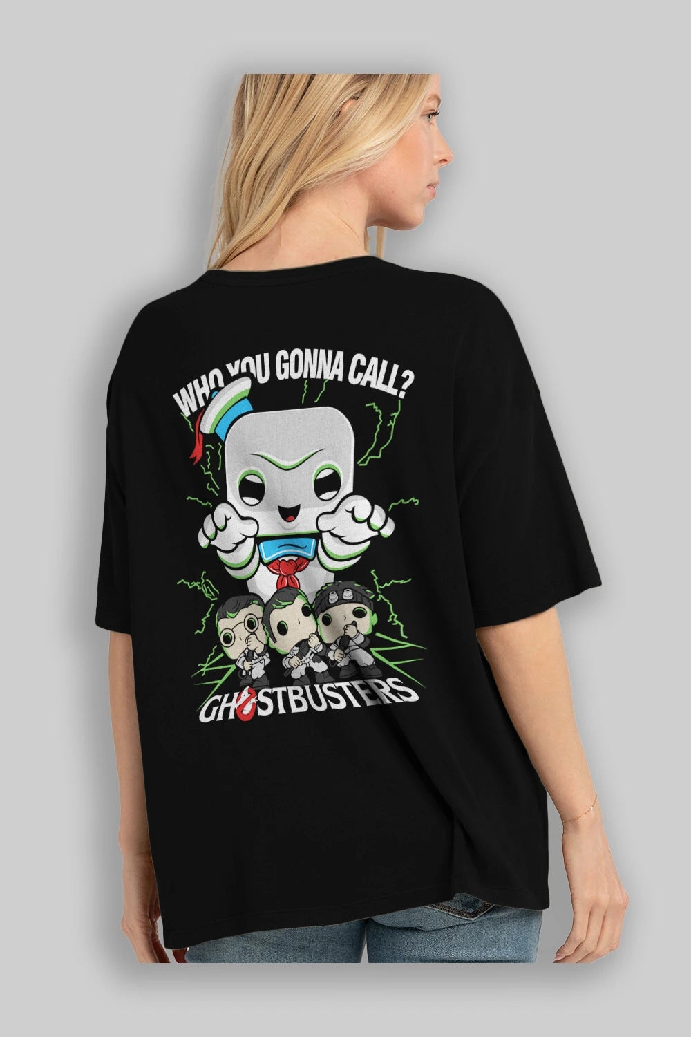 Ghostbusters Arka Baskılı Oversize t-shirt Erkek Kadın Unisex %100 Pamuk Bisiklet Yaka tişort