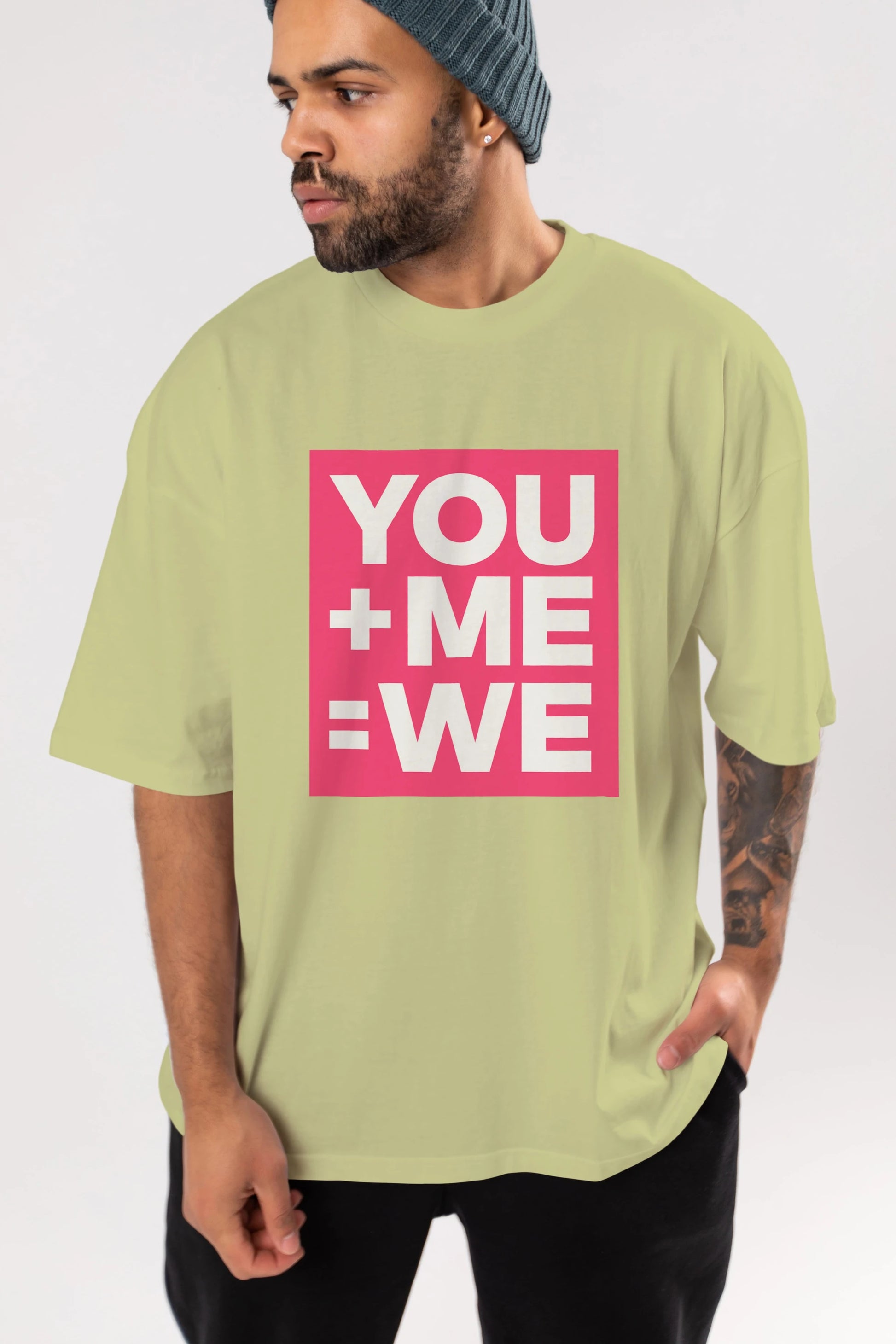 You Me We Yazılı Ön Baskılı Oversize t-shirt Erkek Kadın Unisex