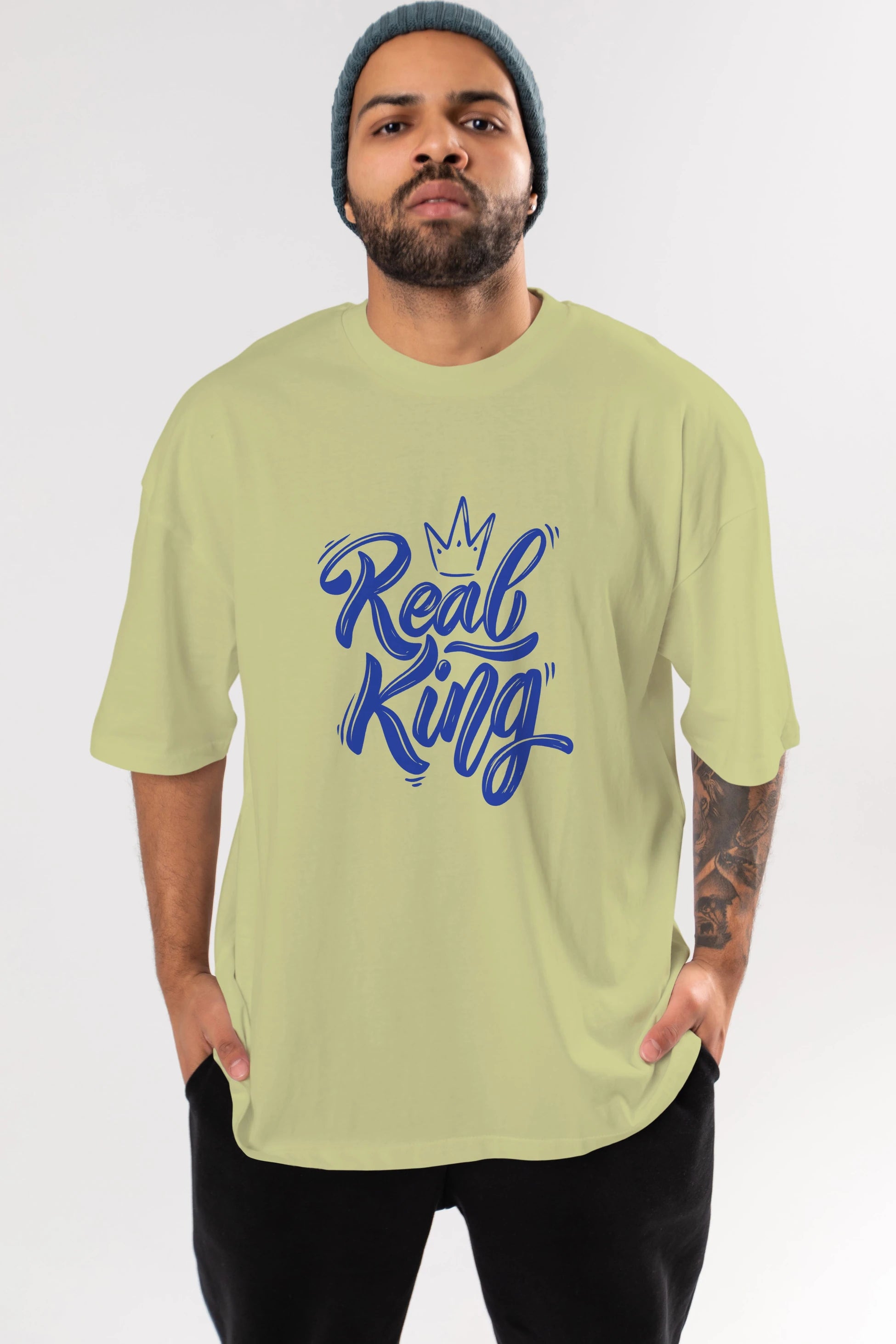 Real King Yazılı Ön Baskılı Oversize t-shirt Erkek Kadın Unisex