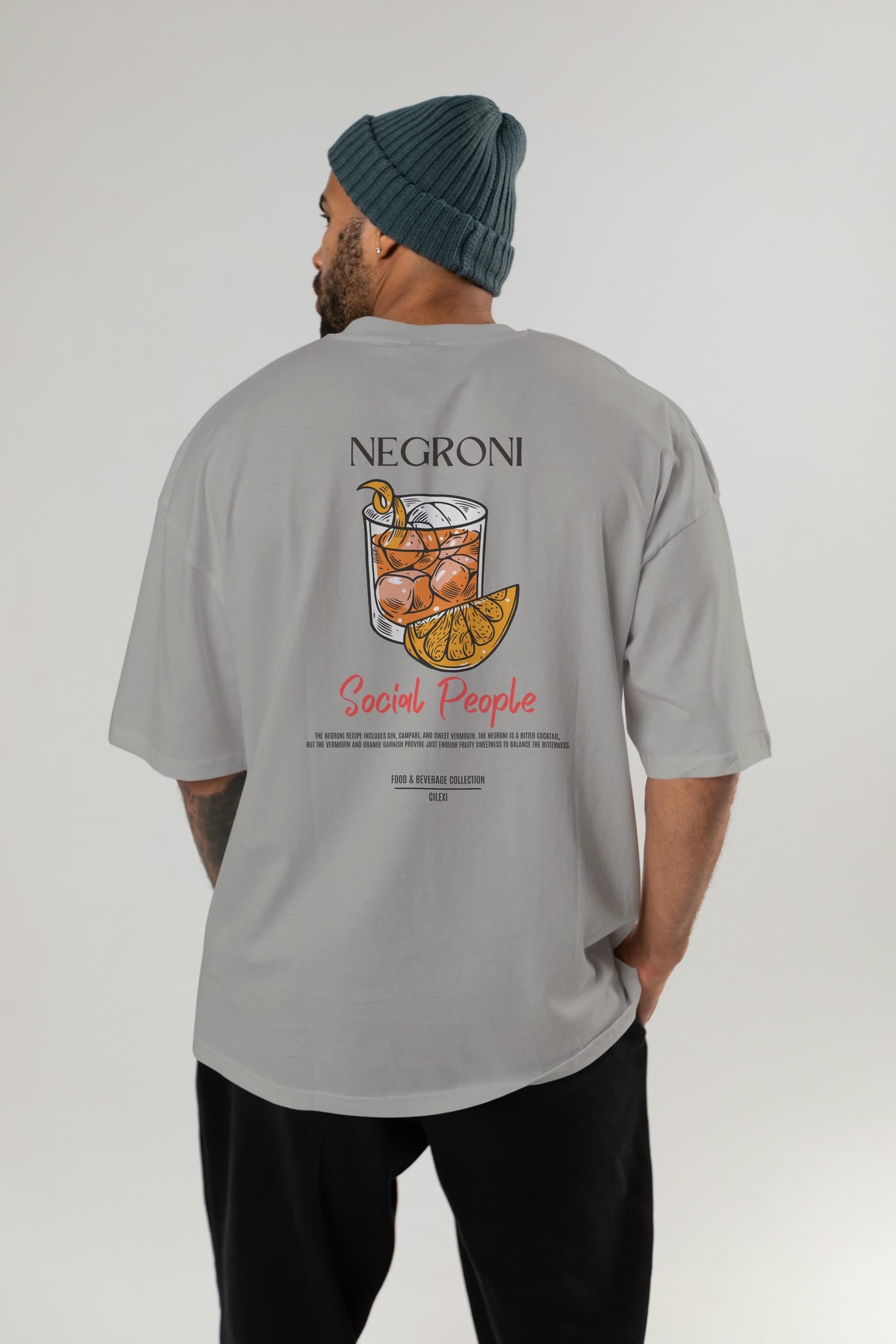 Negroni Kokteyl Serisi Baskılı Oversize t-shirt Erkek Kadın Unisex %100 Pamuk Bisiklet Yaka tişort