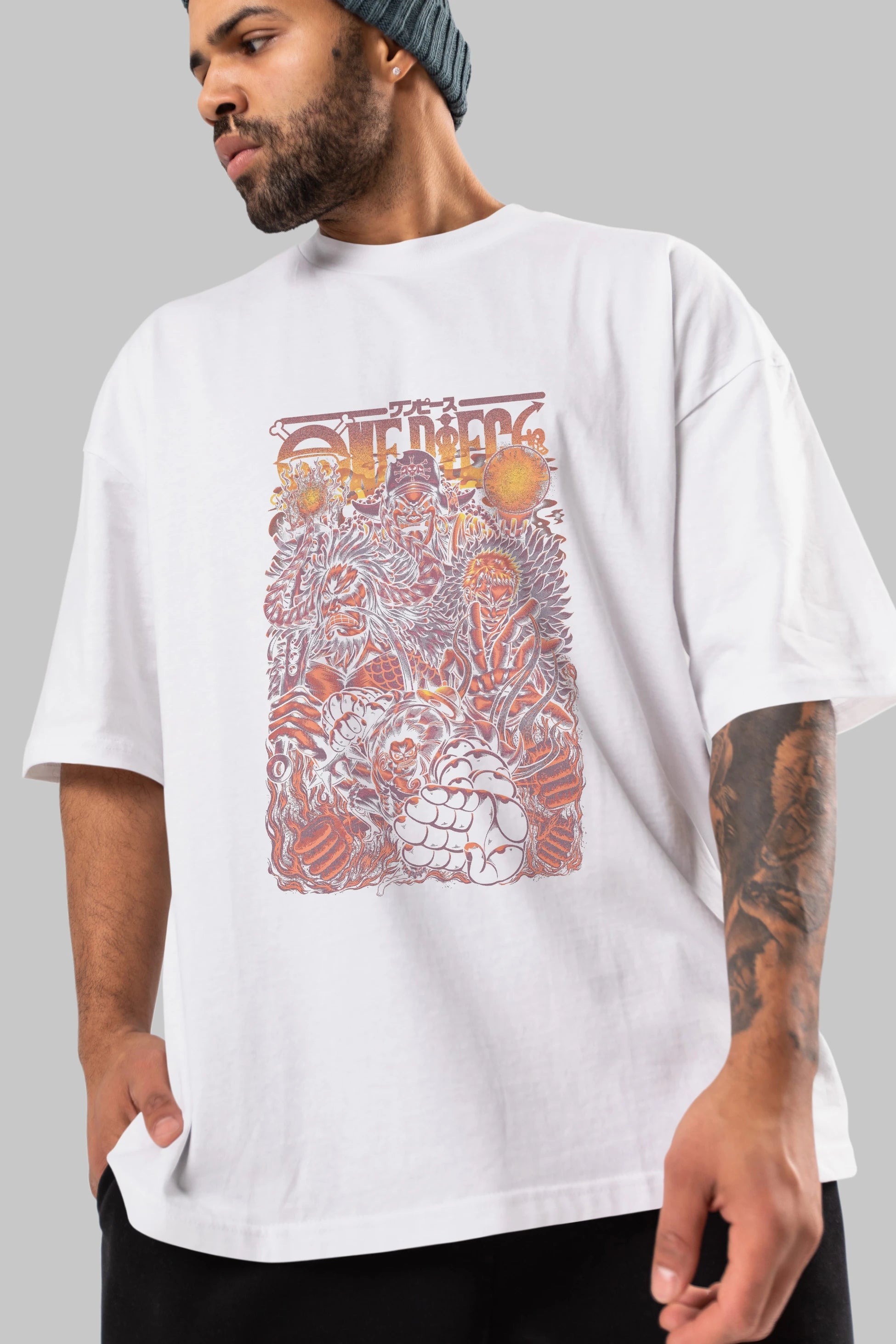ONE PIECE Anime Ön Baskılı Oversize t-shirt %100 pamuk Erkek Kadın Unisex