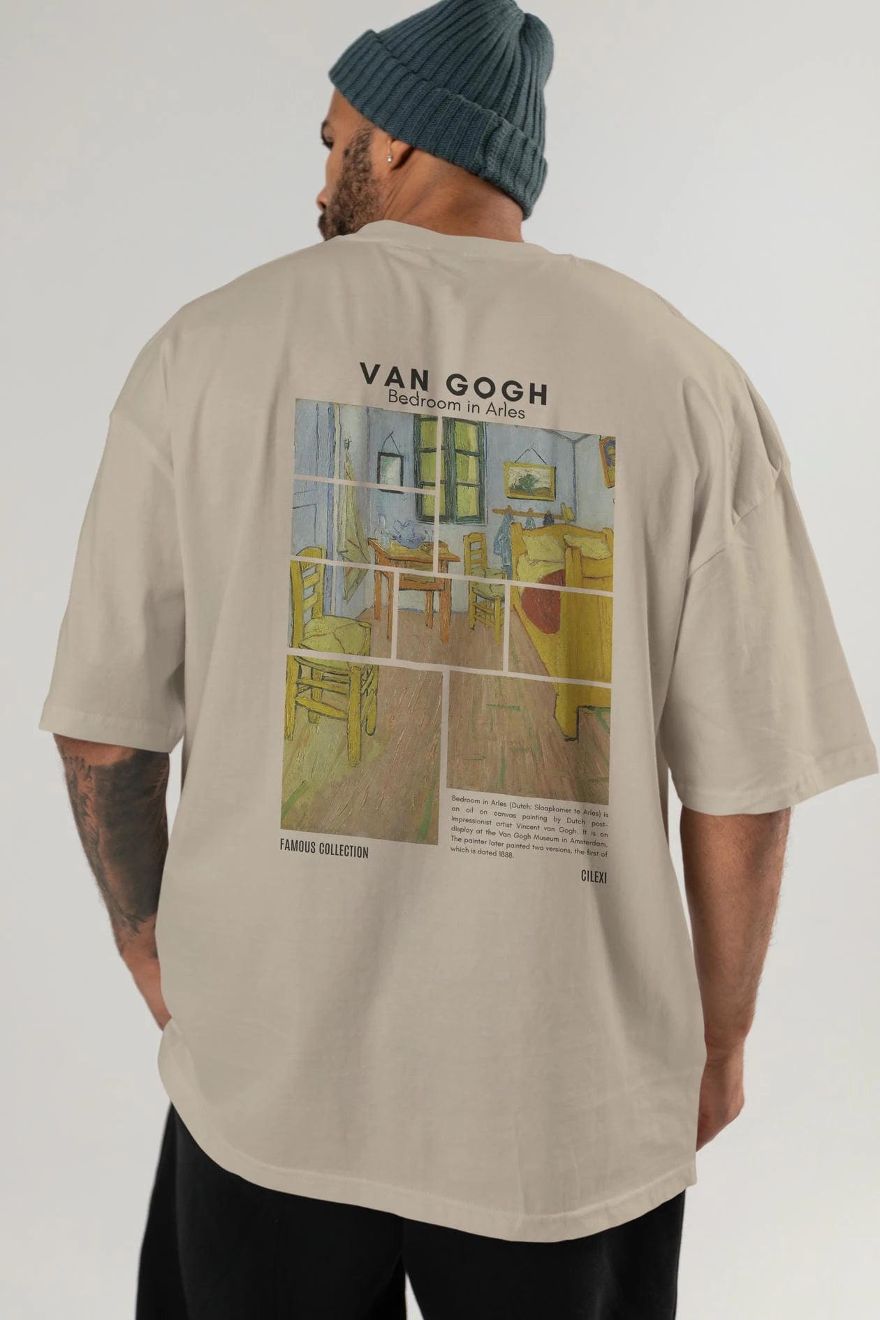 Van Gogh Arka Baskılı Oversize t-shirt Erkek Kadın Bisiklet Yaka Pamuk tişort